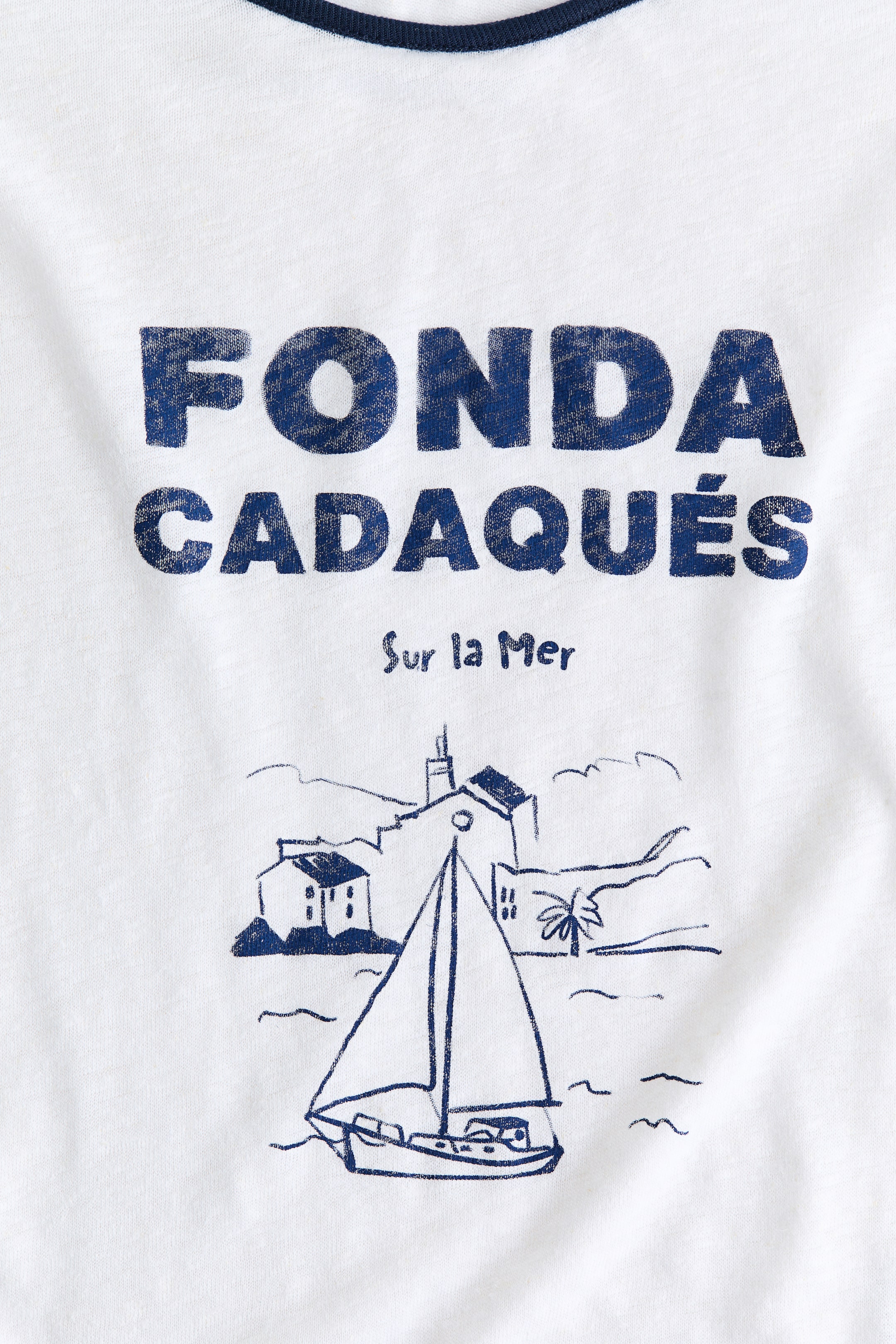 Linen-Blend Print-Motif T-Shirt