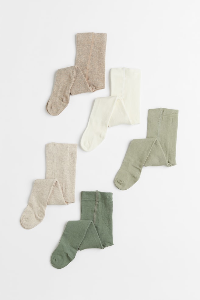 5-pack fine-knit tights - Khaki green/White/Grey marl/Pink/Yellow/Purple/Pink/Light pink/White