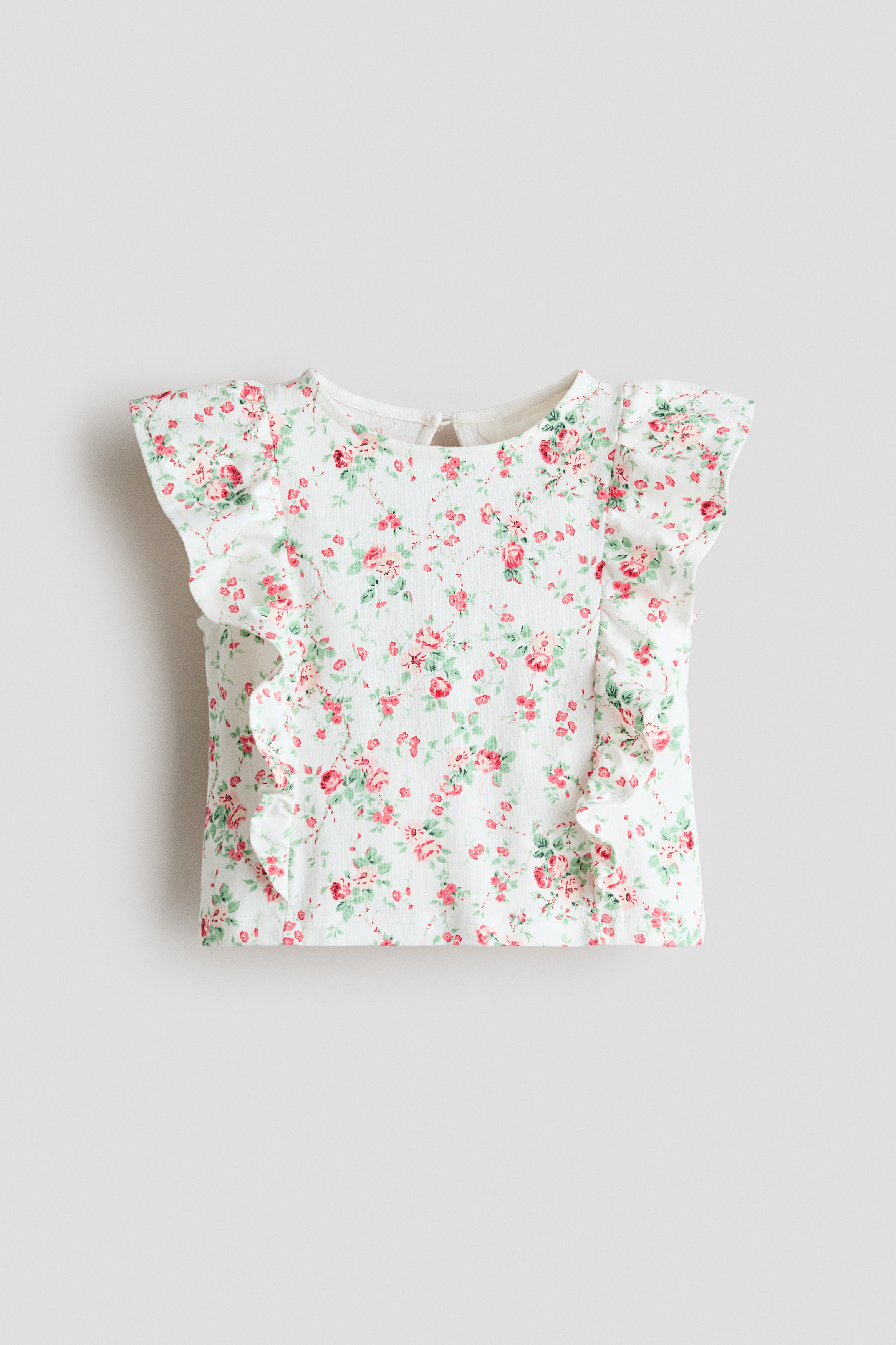 Flounce-Trimmed Cotton Top - White/roses/White/floral