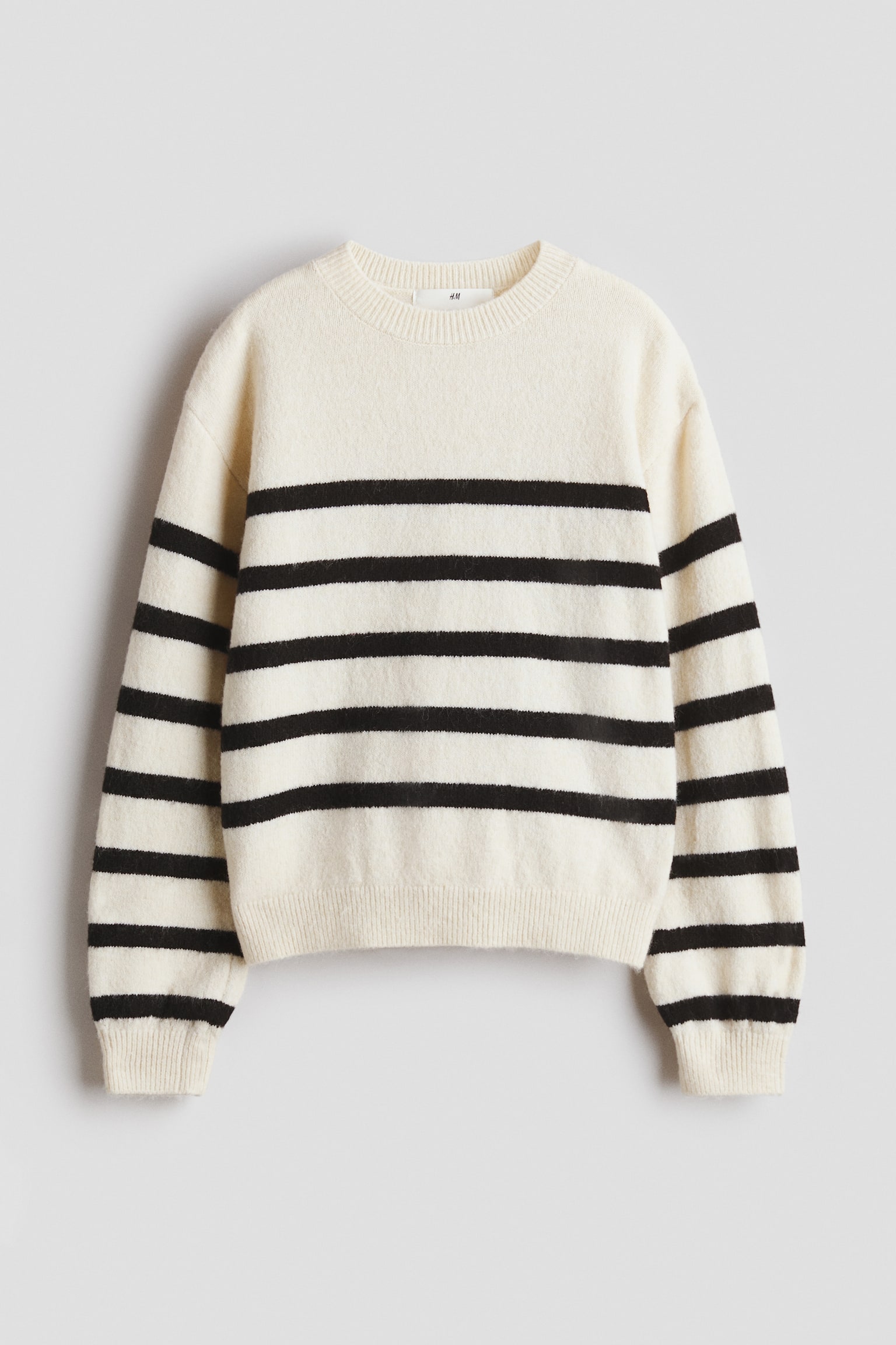 Knitted jumper - Light beige/Black striped - 1