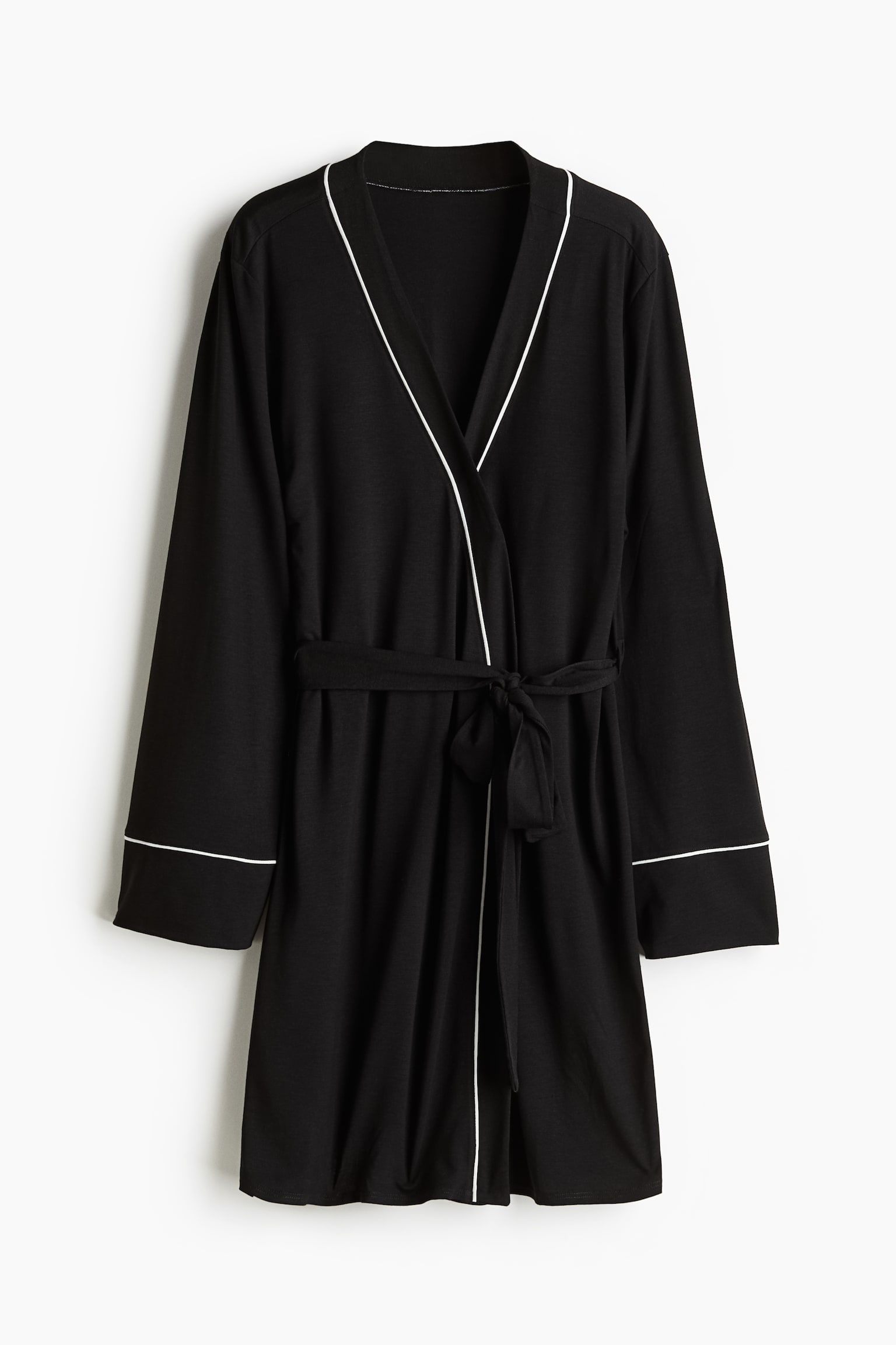 Piping-detail dressing gown - Black/Light dusty pink - 2