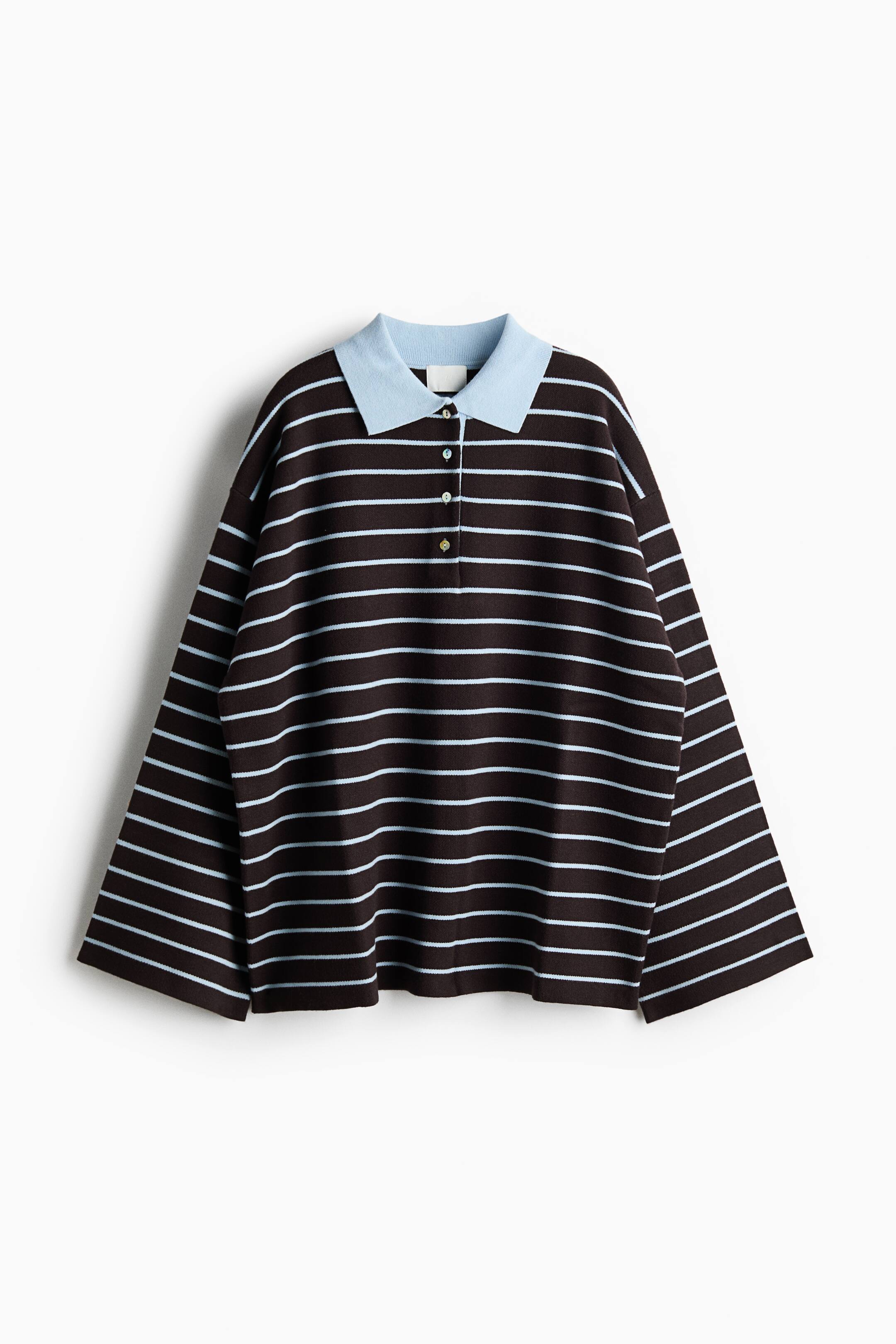View larger image: Oversized polo shirt - Dark brown/Striped - Ladies | H&M 1