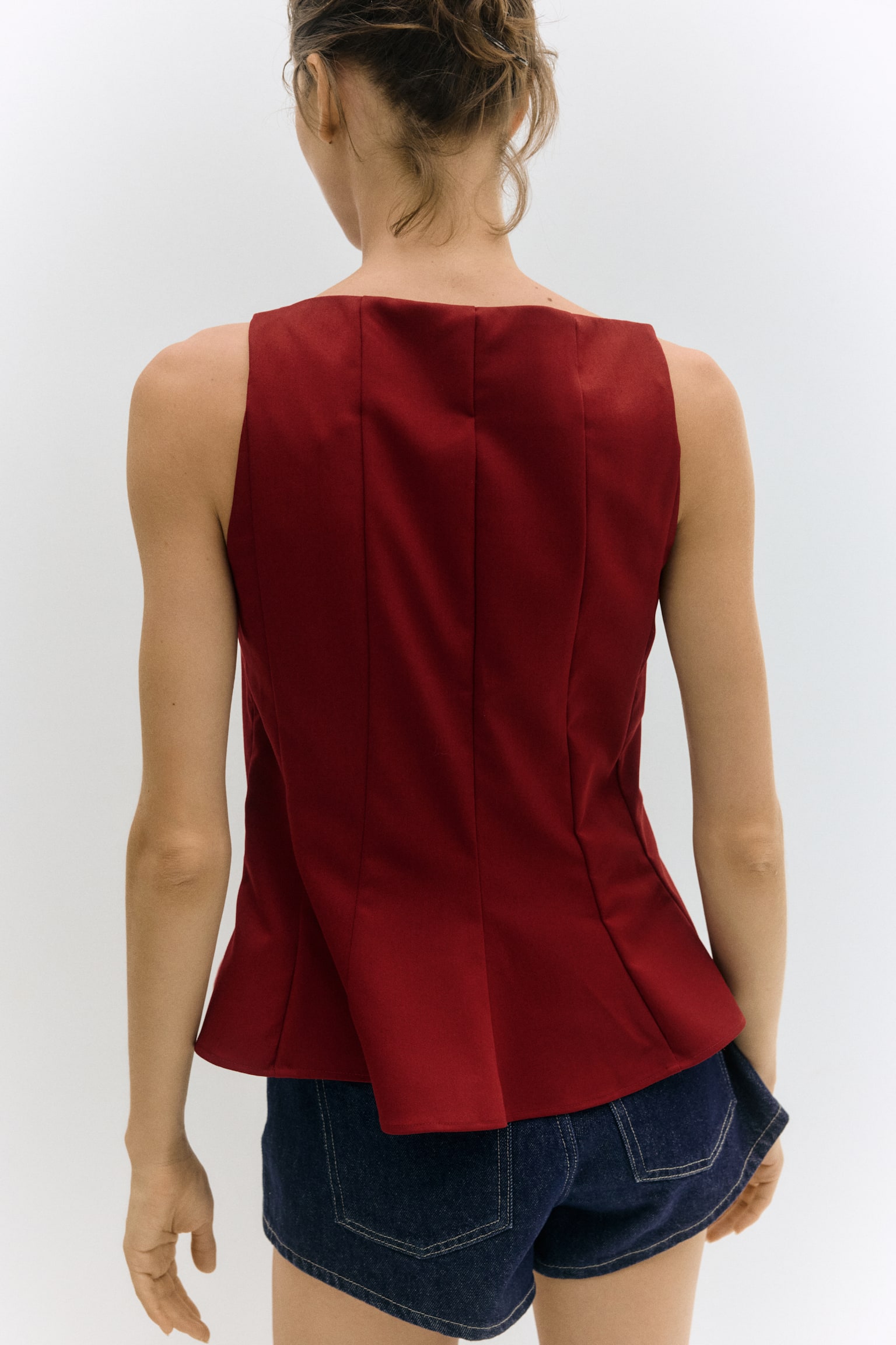 Áo ba lỗ peplum - Màu đỏ đậm - 5
