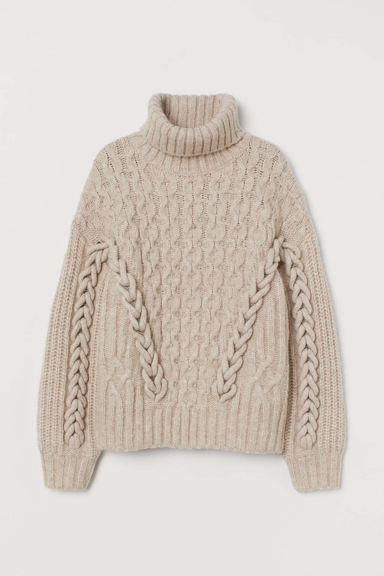 Cable Knit Beige Polo Neck Womens Cable Knit Roll Neck Longline