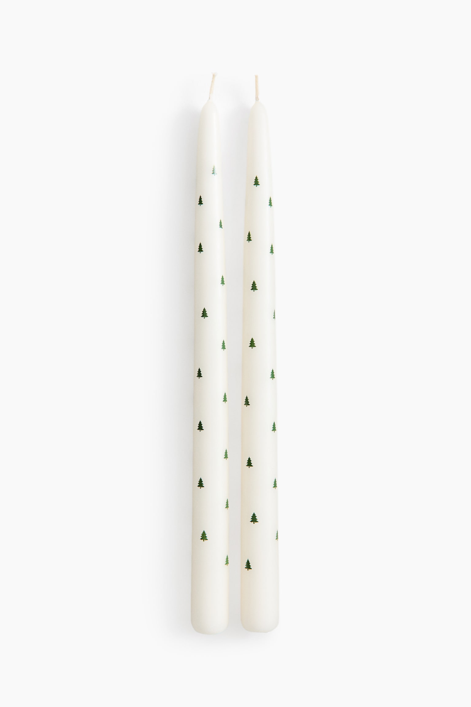 Lot de 2 bougies flambeau à motif - Crème/sapins/Crème/rennes/Crème/étoiles/Crème/nœuds/Crème/cygnes