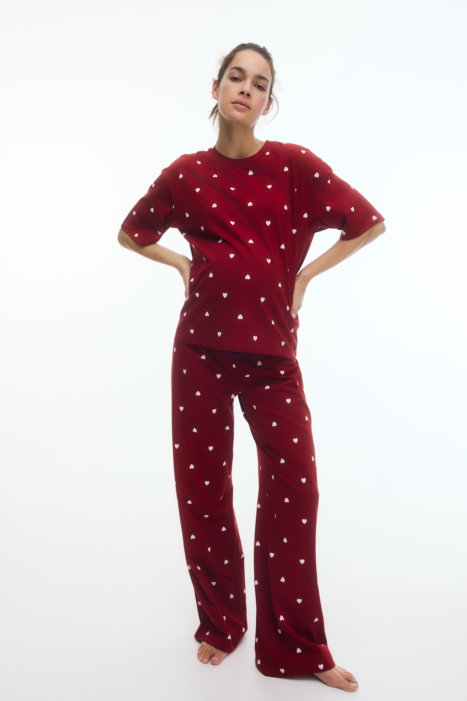 MAMA Before & After Pigiama in cotone - Rosso scuro/cuori/Bianco/cuori/Blu tortora/pois - 2