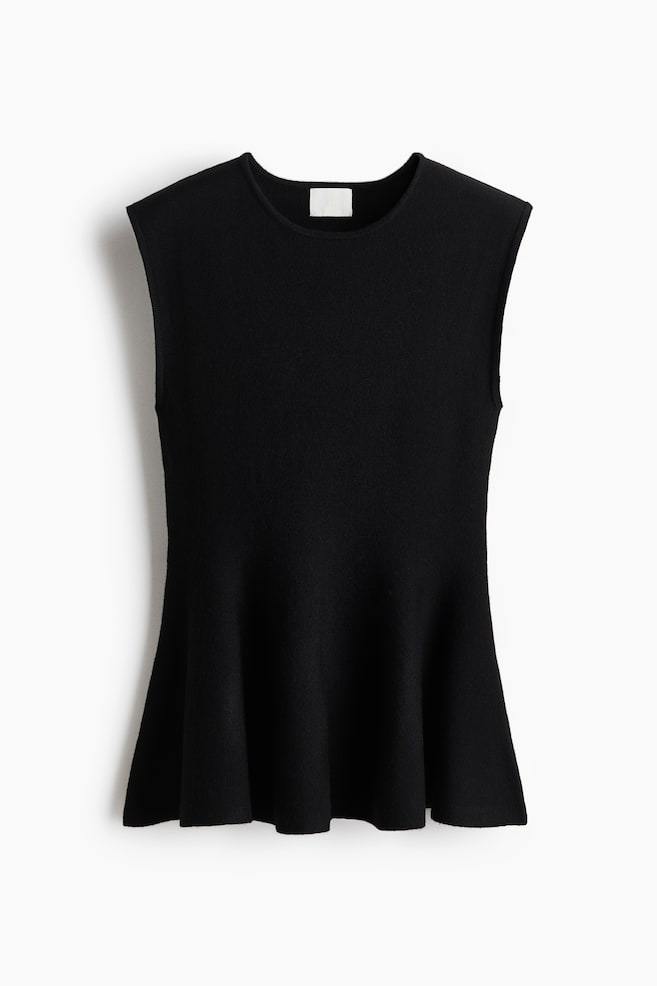 Knit Peplum Top - Black - 1