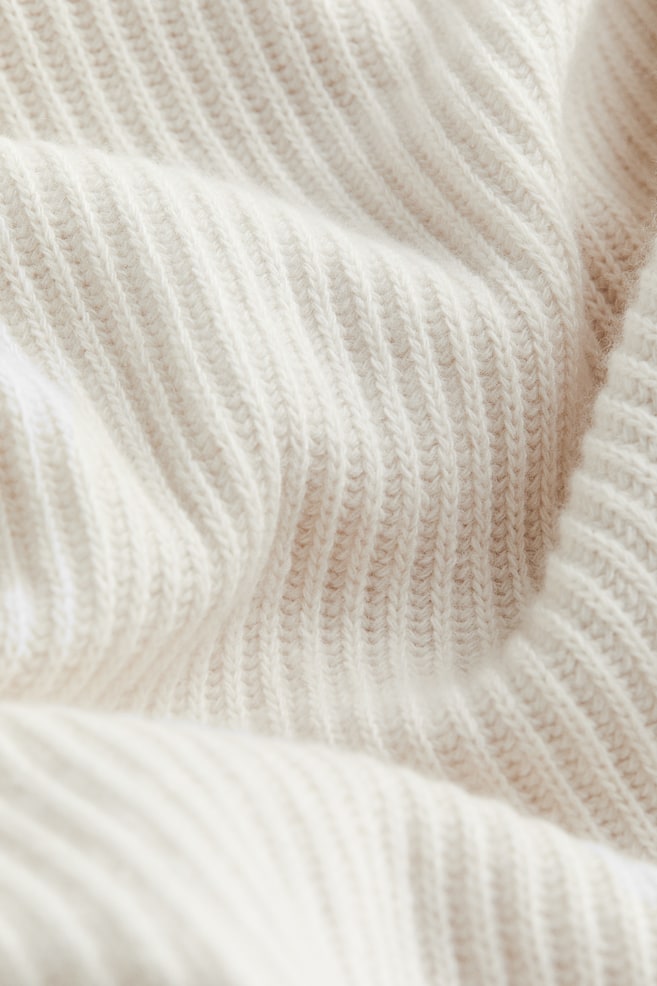 Rib-knit wool jumper - White/Khaki green - 5
