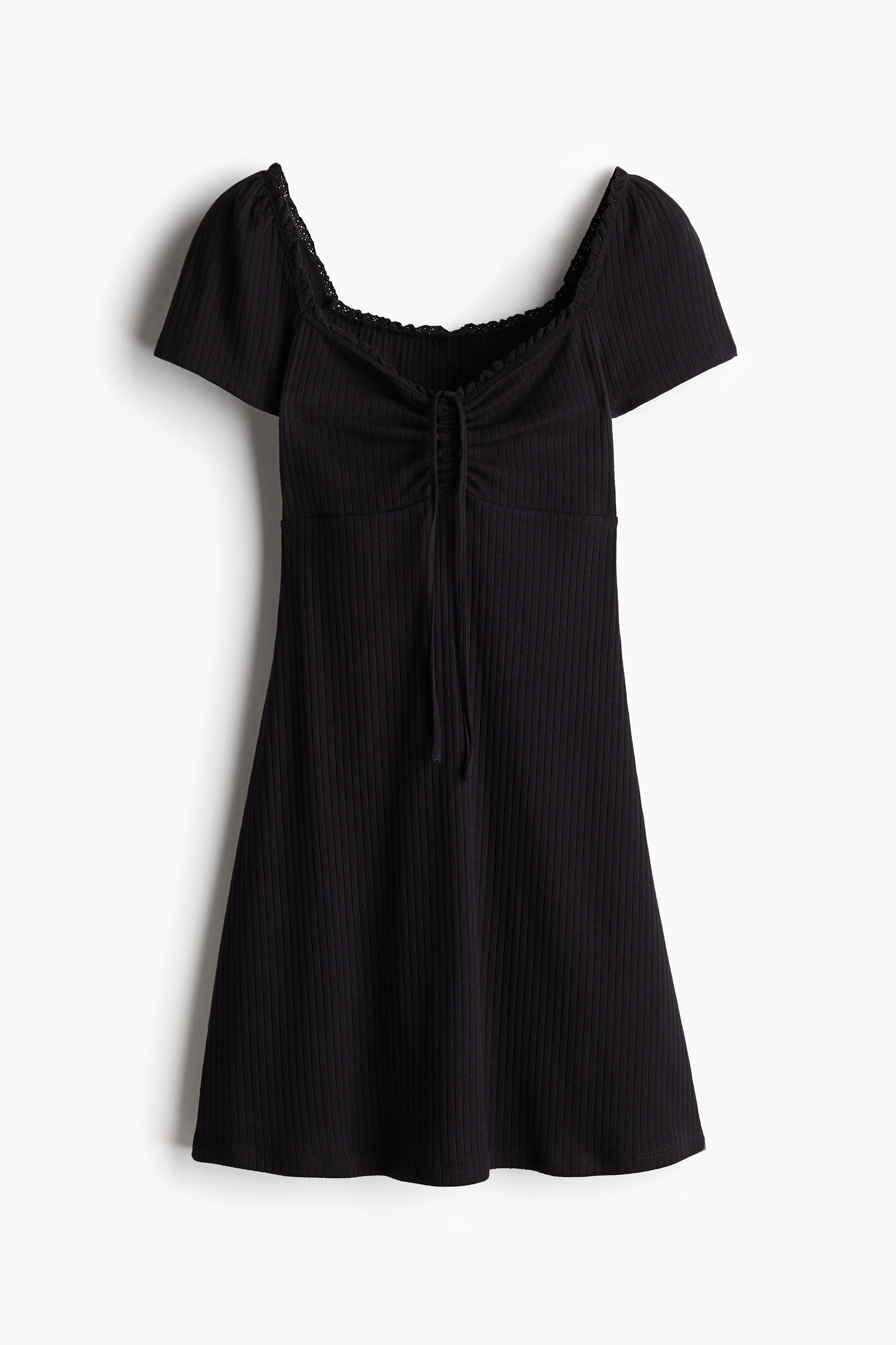 Ausgestelltes Kleid mit Spitzenbesatz - Black/Cremefarben