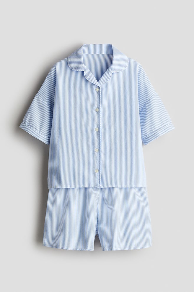 Pyjama aus Baumwollpopeline - Hellblau/Weiß gestreift/Hellrosa/Kariert - 1