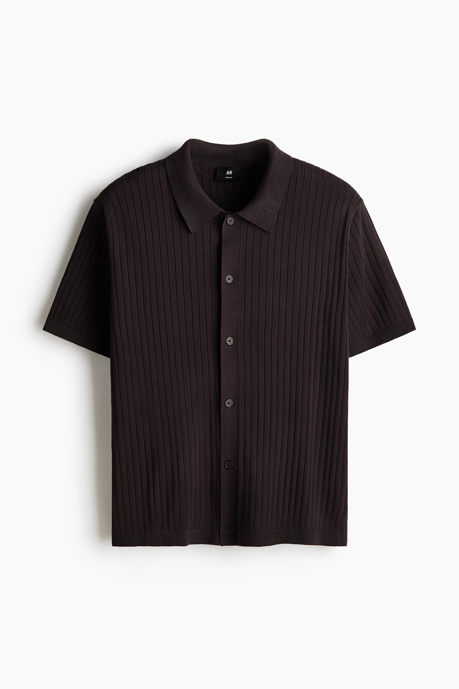 Regular Fit Rib-knit shirt - Dark brown/Cream/Dark blue