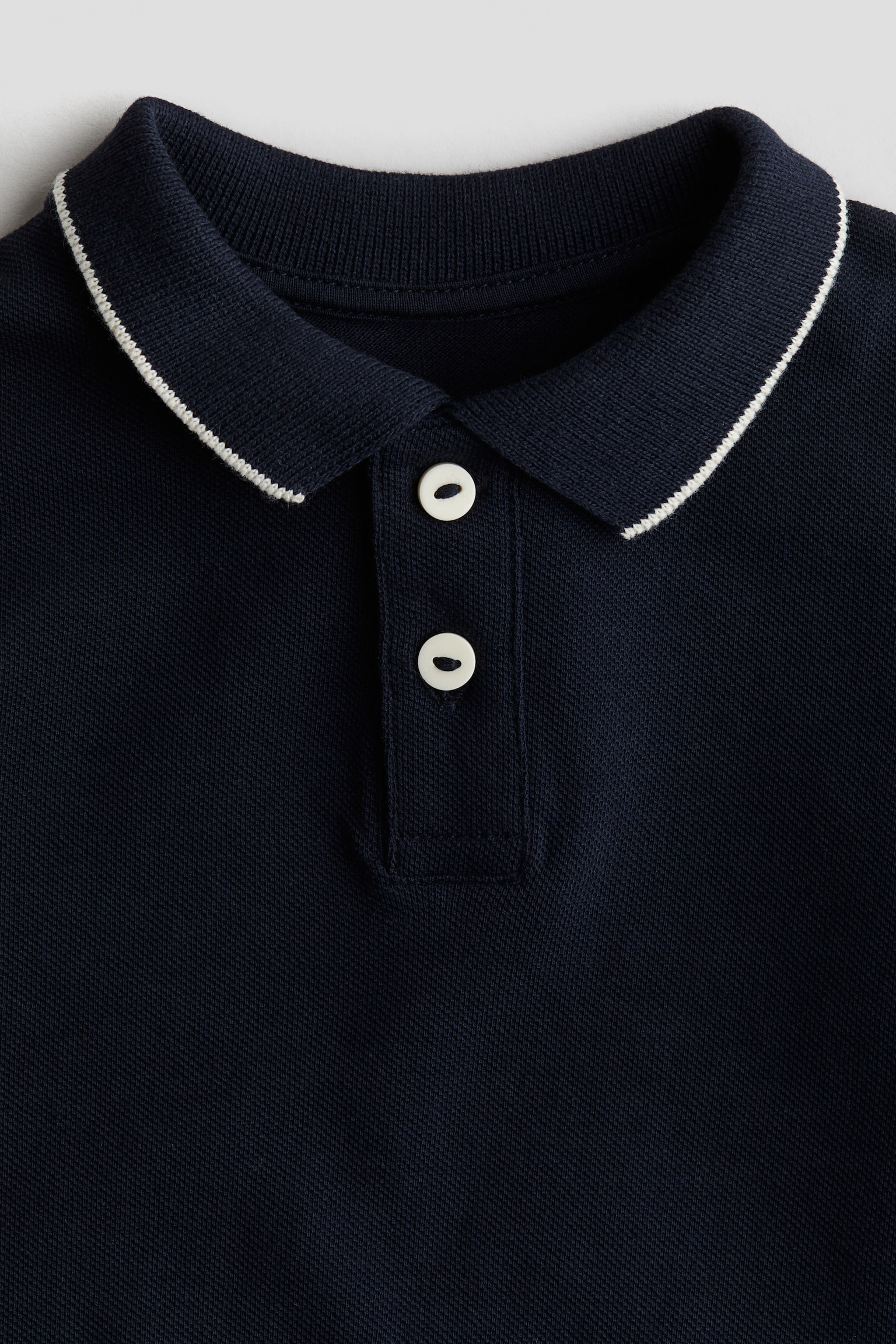 Cotton piqué polo shirt - Navy blue/Light beige - 2