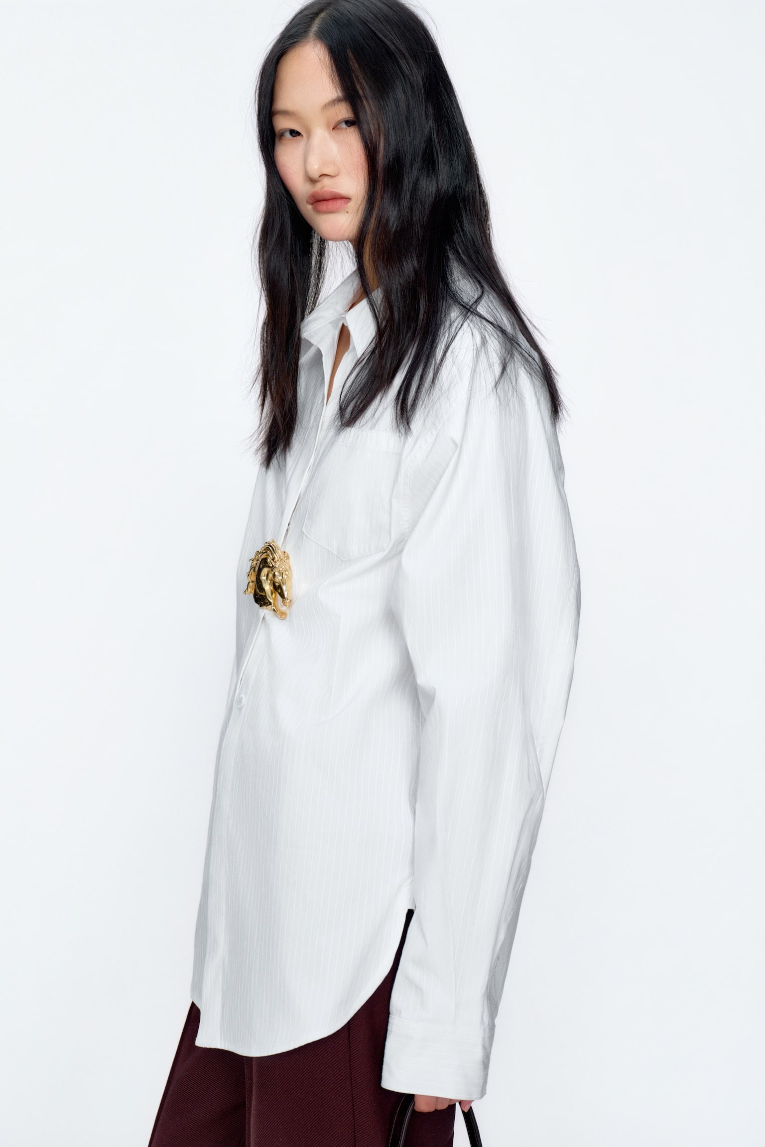 Metal Detail Cotton Shirt - White - 4