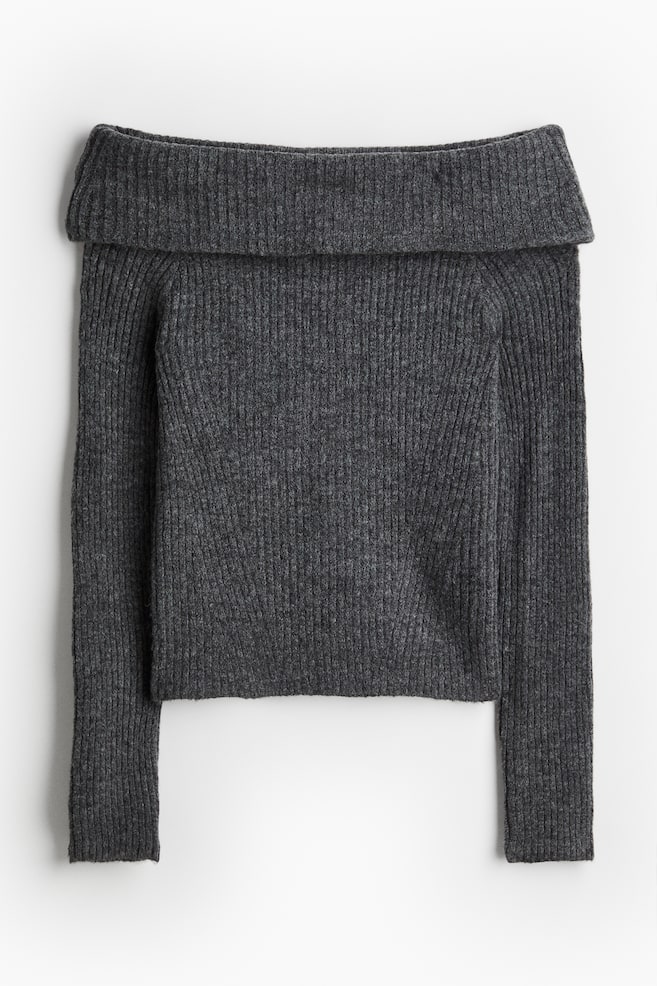 Jersey off-the-shoulder - Gris oscuro jaspeado - 1