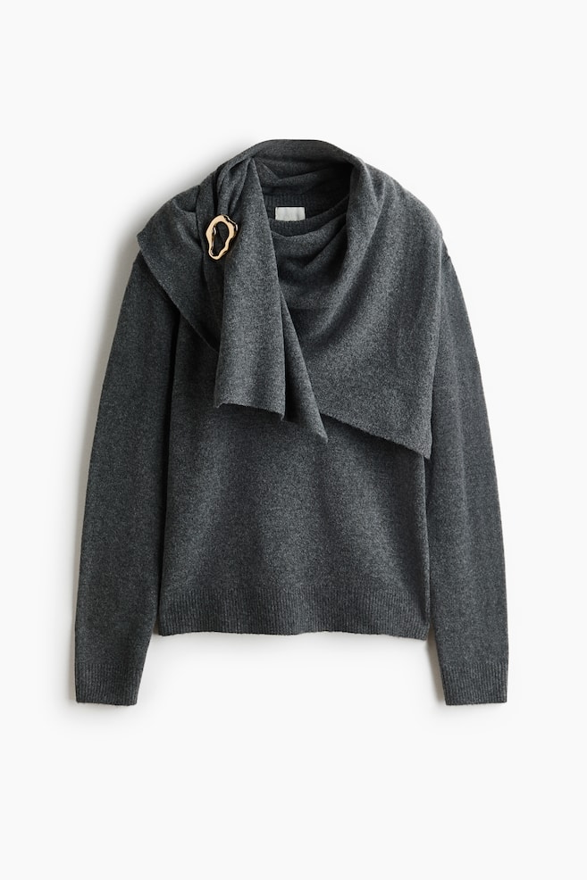 Scarf-Detail Sweater - Dark gray melange - 1