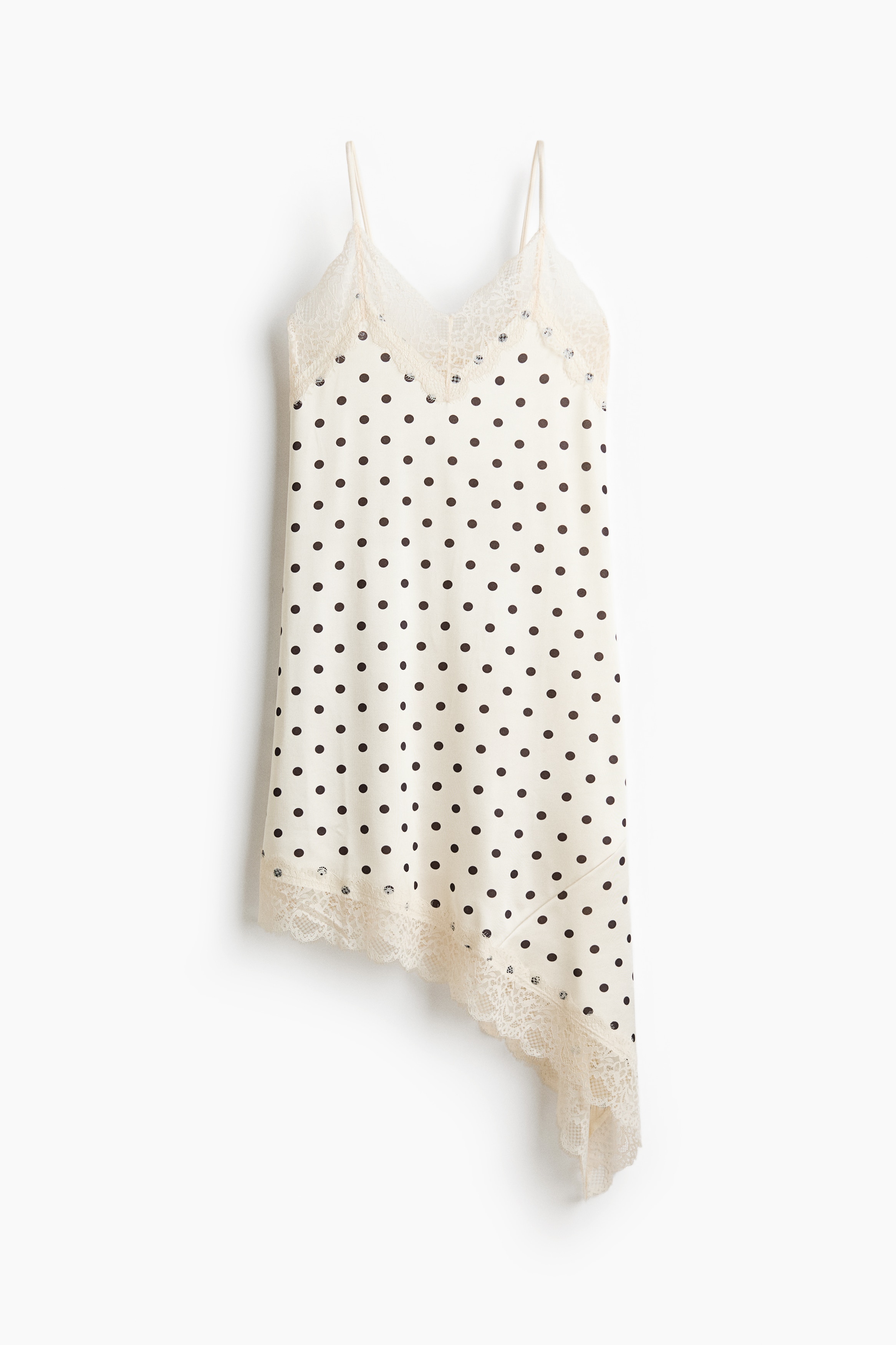 Lace-trimmed slip dress - Creme/Polkaprikker