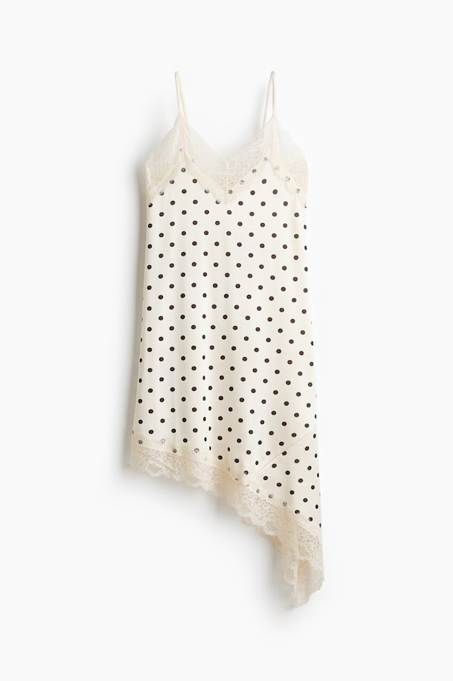Robe combinaison avec dentelle - Crème/pois - 1