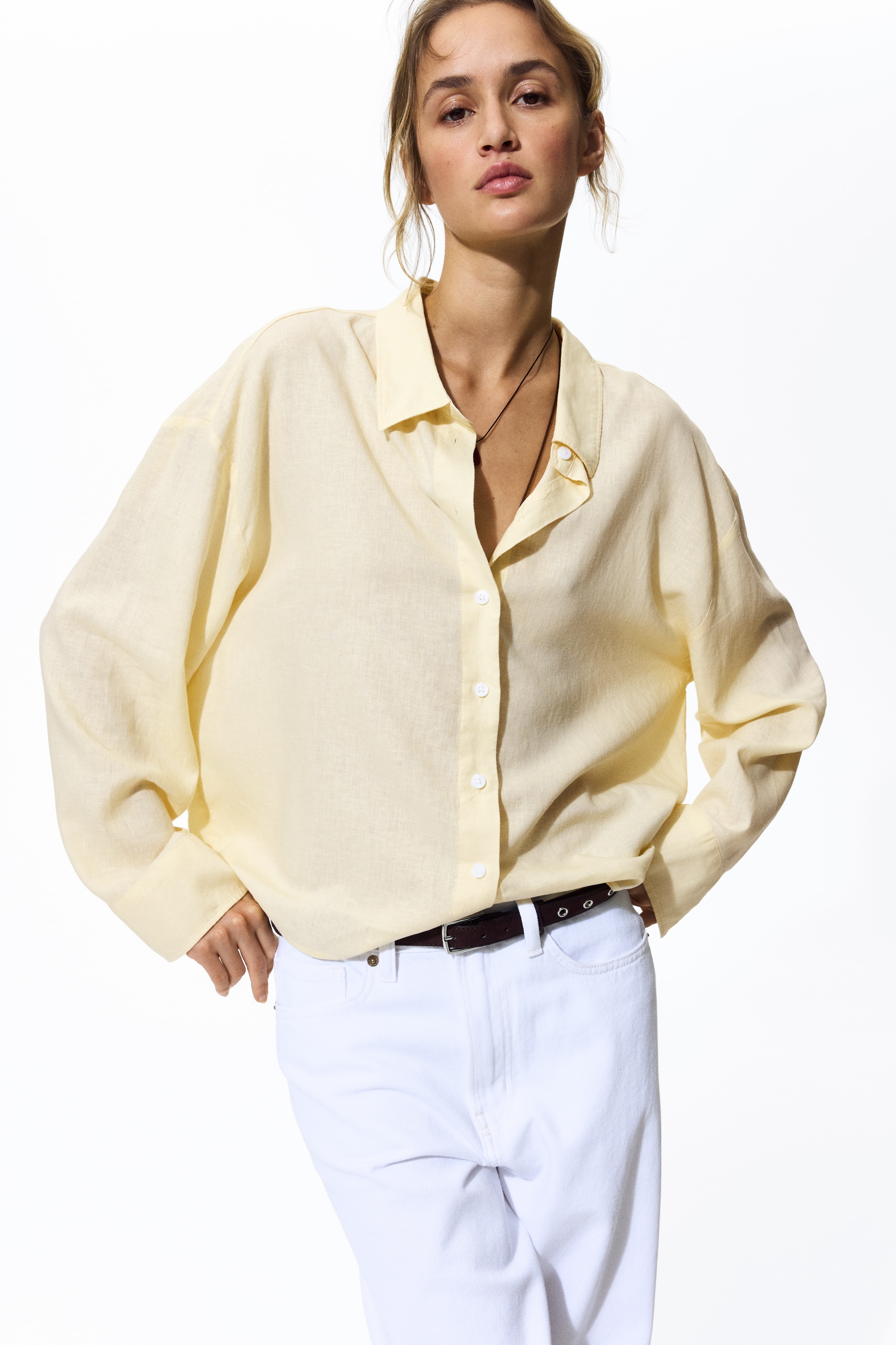 Linen-blend shirt - Pale yellow/Red/Light beige/Pink/Black/Zebra print