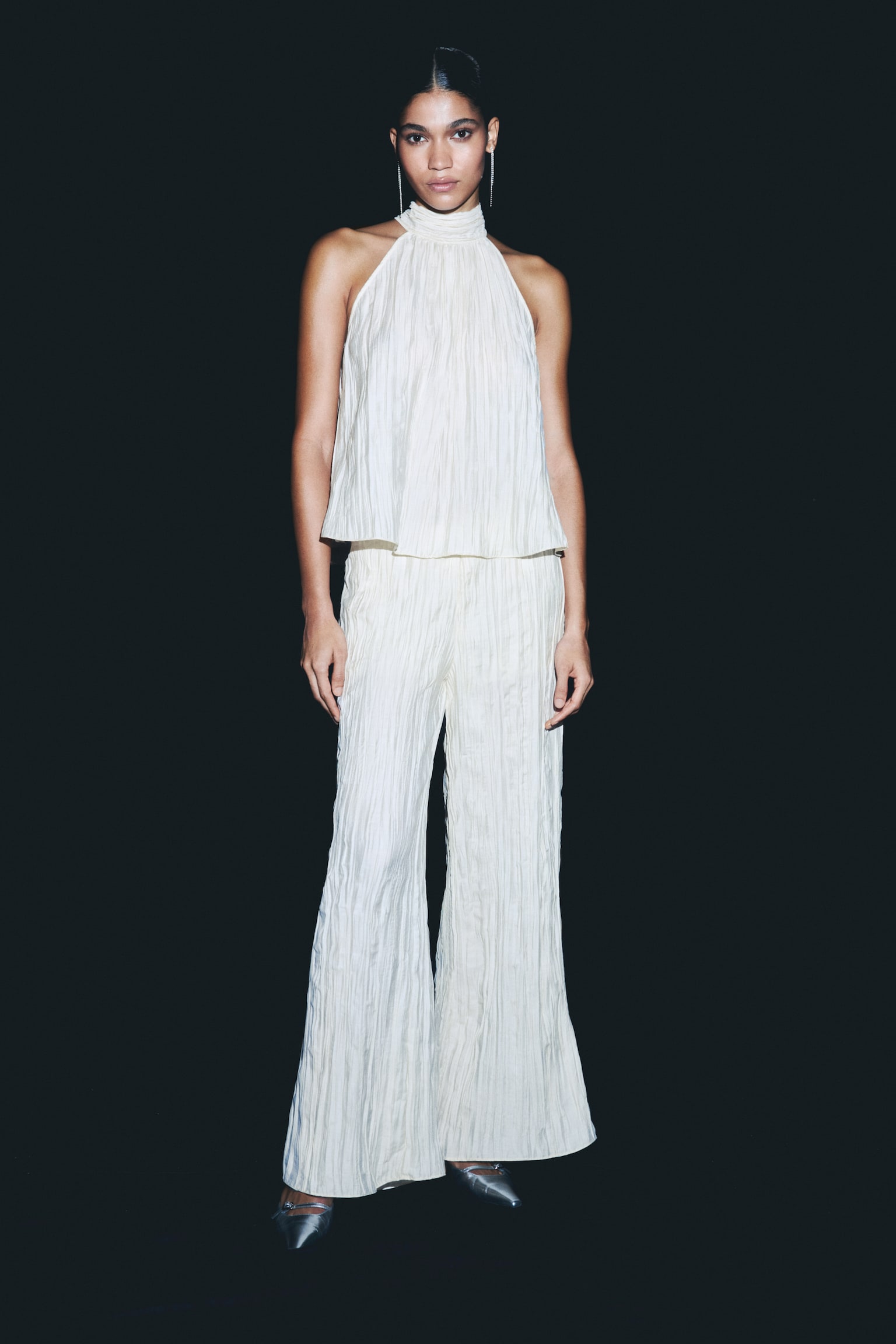 Crinkled Pants - Cream/Black - 3