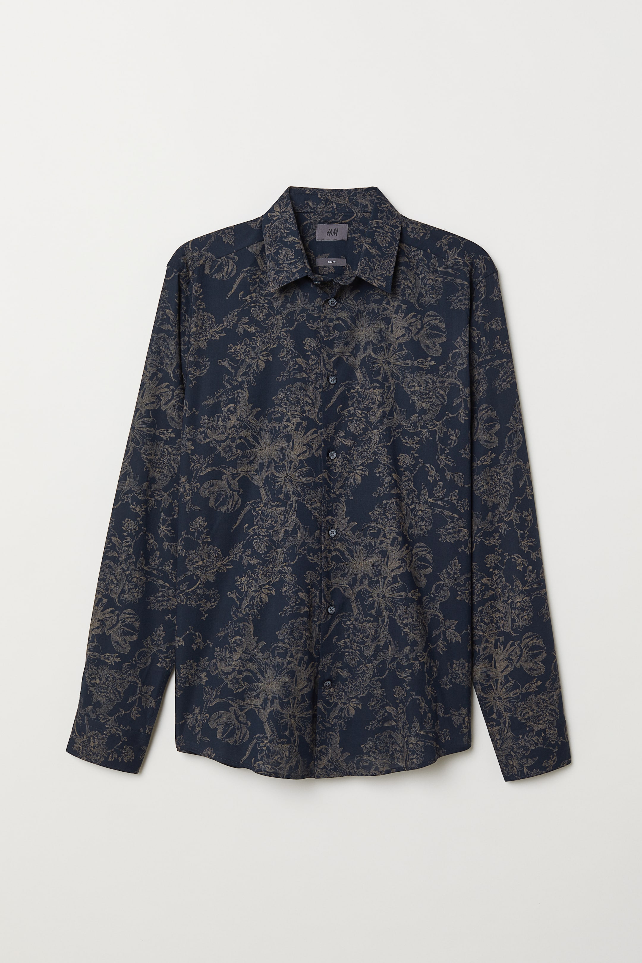View larger image: Patterned shirt Slim Fit - Dark blue/Floral - Men | H&M 1