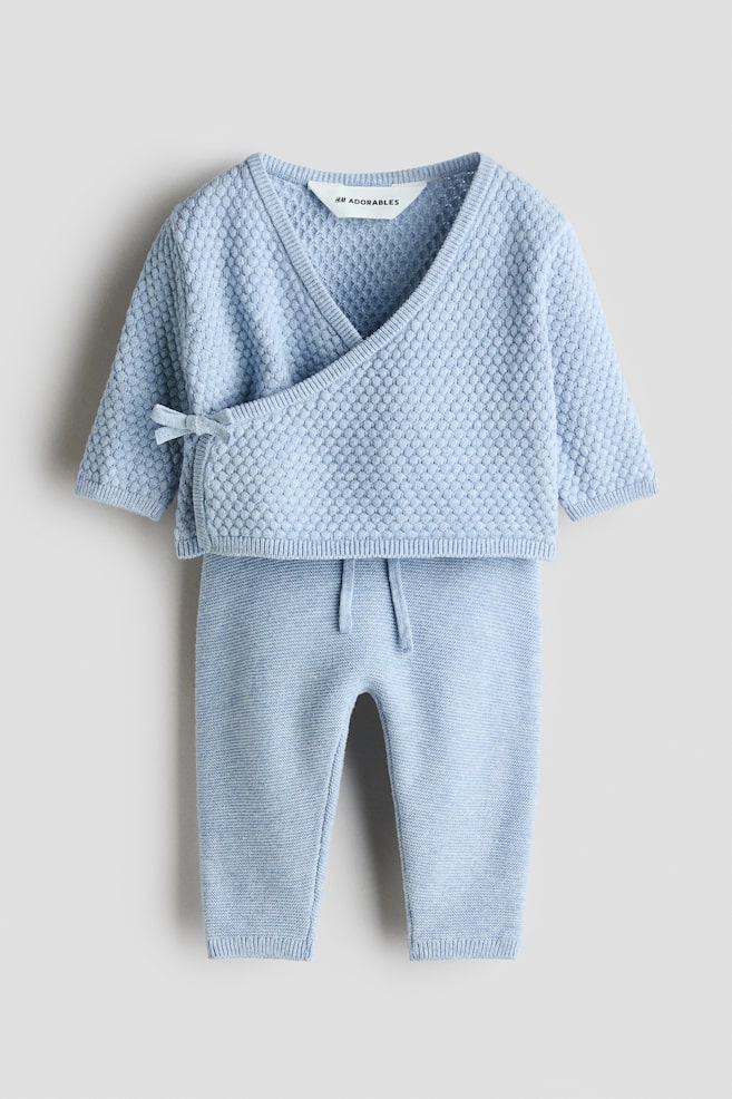 2-Piece Cotton Textured-Knit Set - Light blue/Light beige/Dark dusty pink - 1