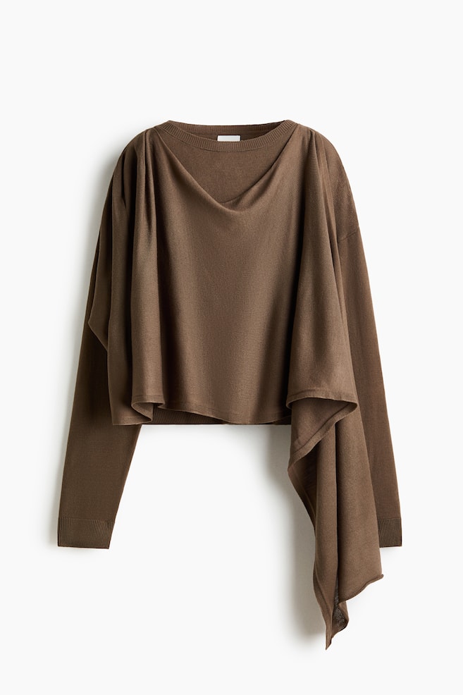 Pullover mit Schaldetail - Dunkles Graubraun - 1