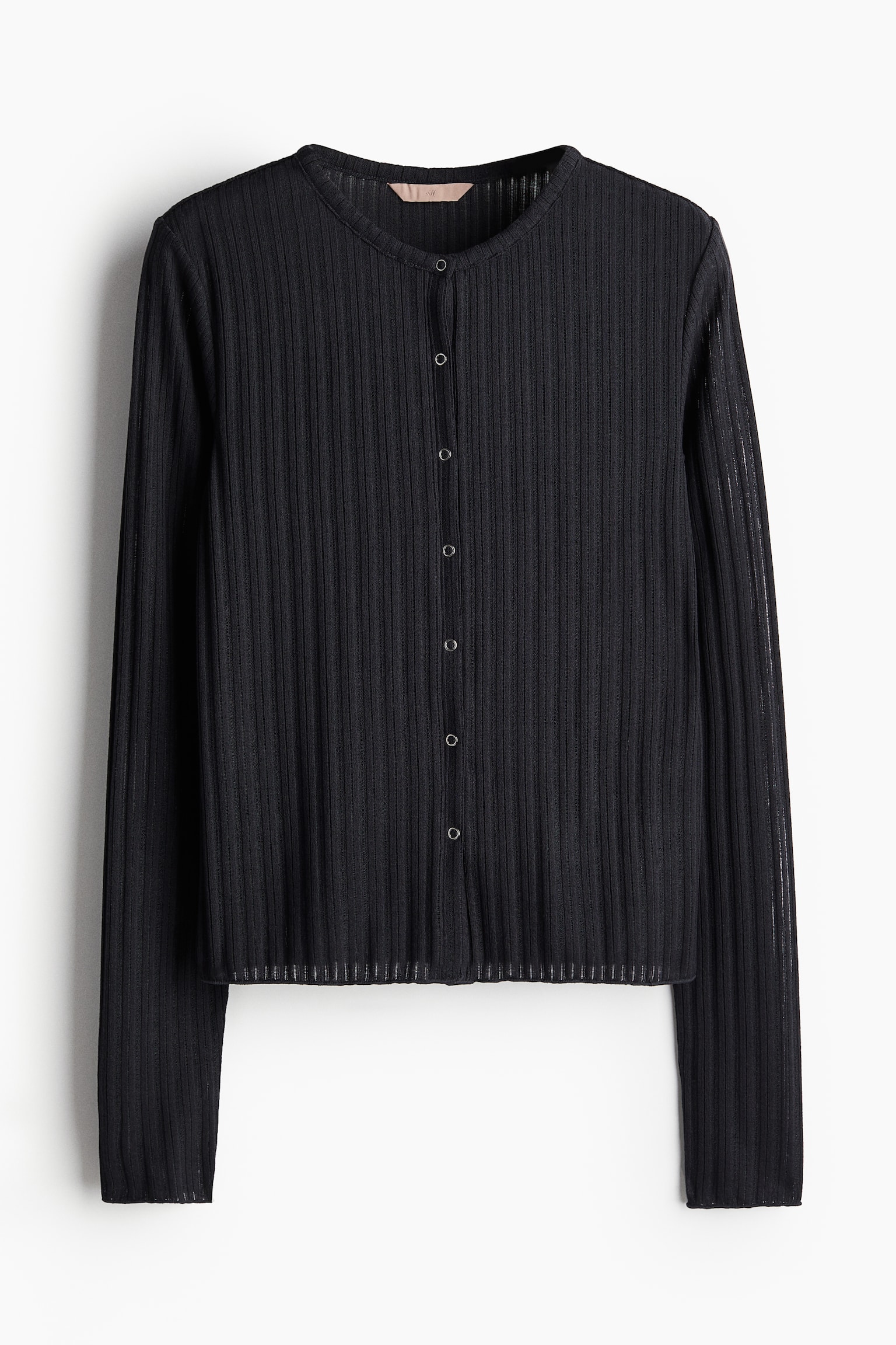 Rib Knit Cardigan - Black/Cream - 2