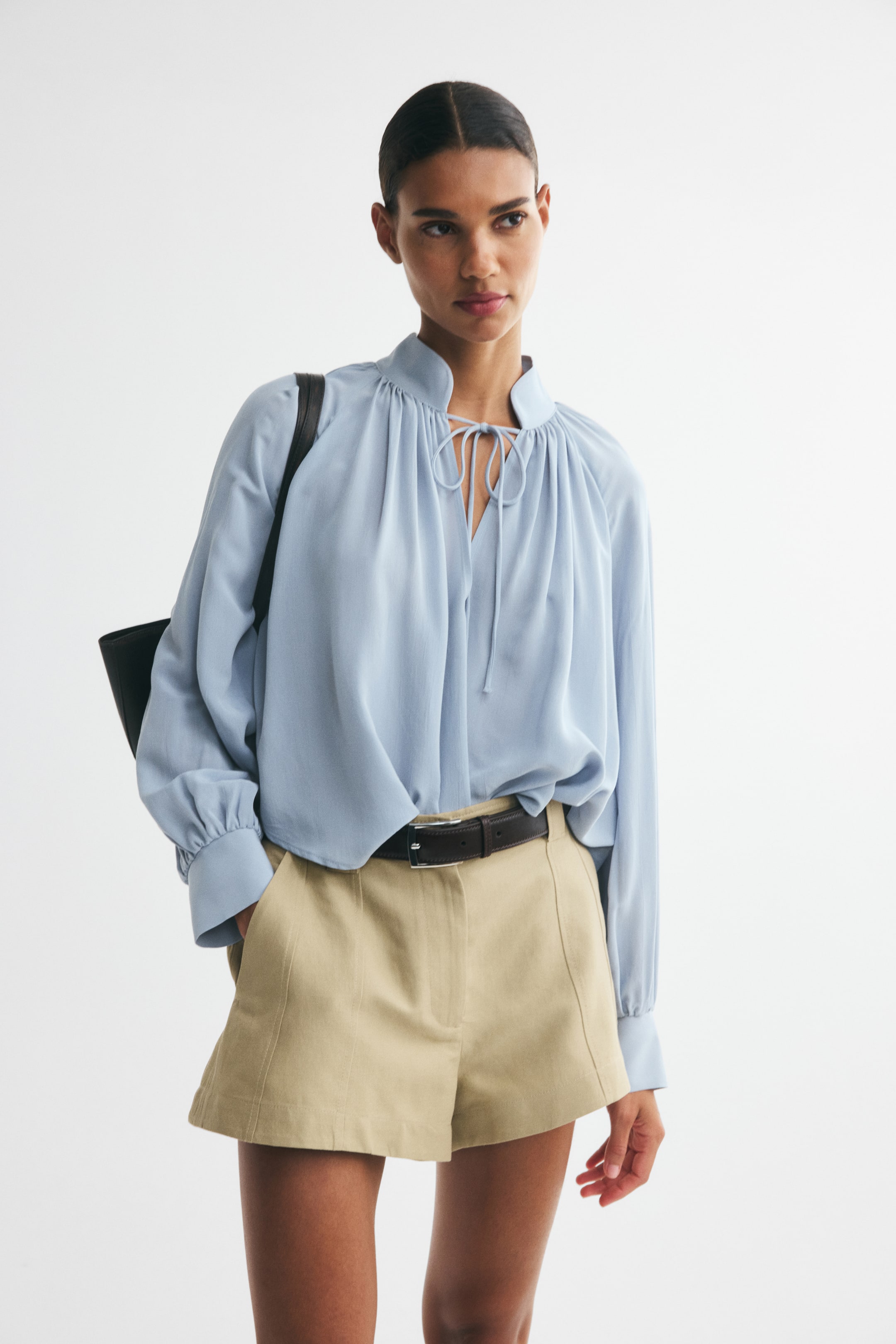 Viscose Balloon-Sleeved Blouse