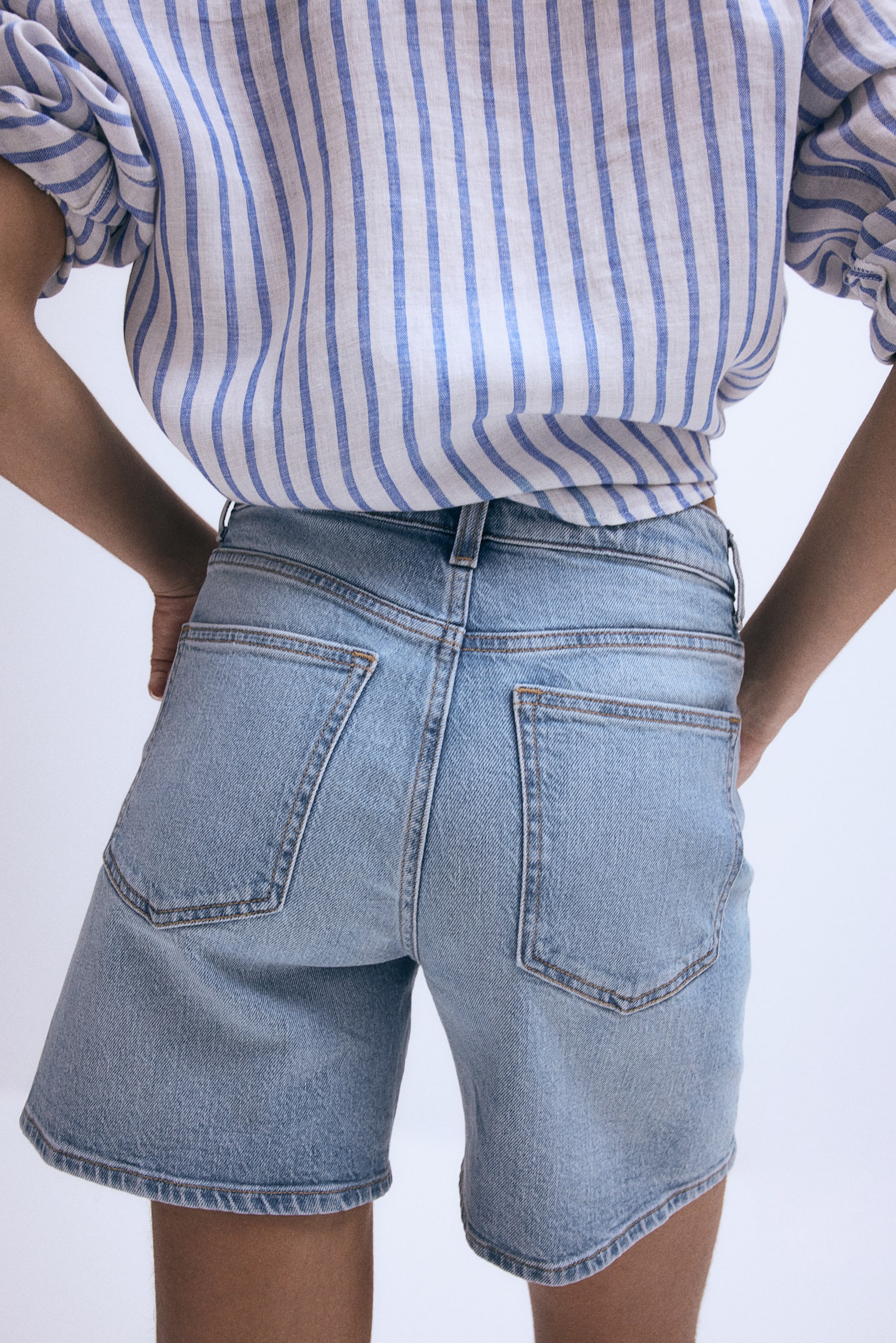 High Waist Denim Shorts - Light denim blue/Dark grey/Denim blue - 7