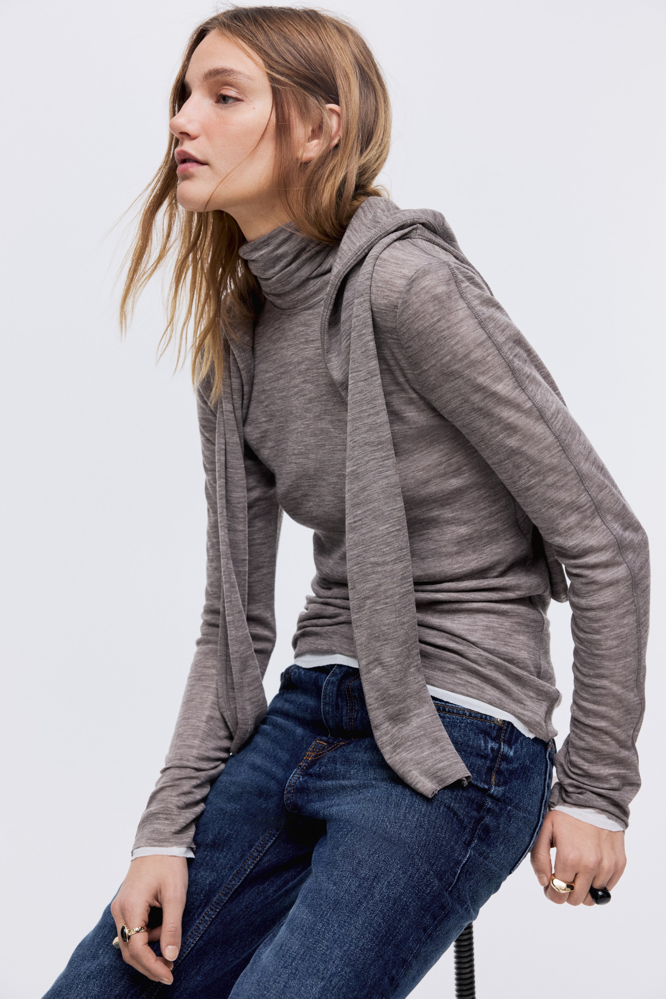 View larger image: Wool Turtleneck Top - Dark taupe melange - Ladies | H&M US 3