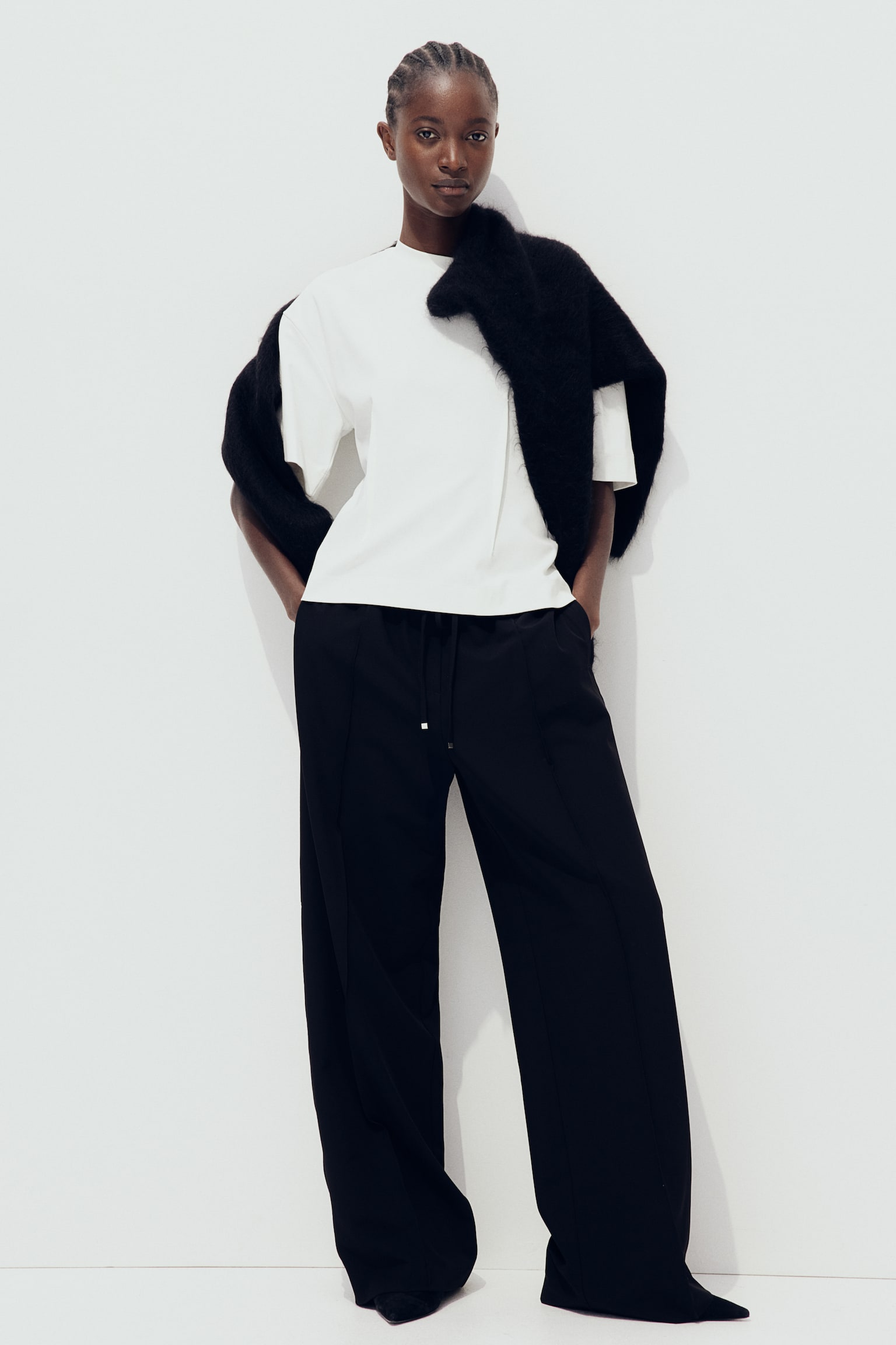 Tailored drawstring trousers - Black/Dark grey/Greige marl - 1