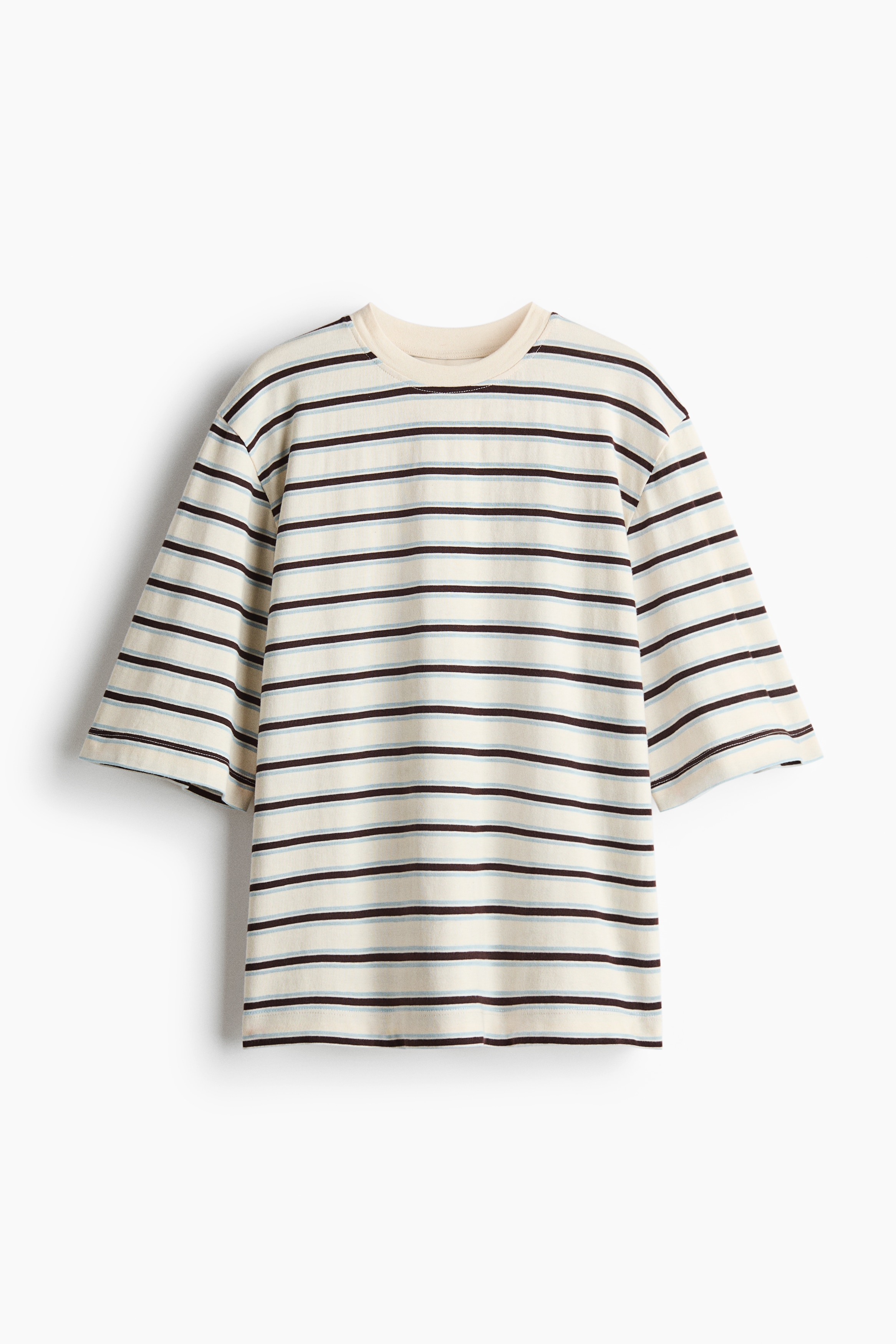T-shirt oversize in maglia sottile - Crema/righe