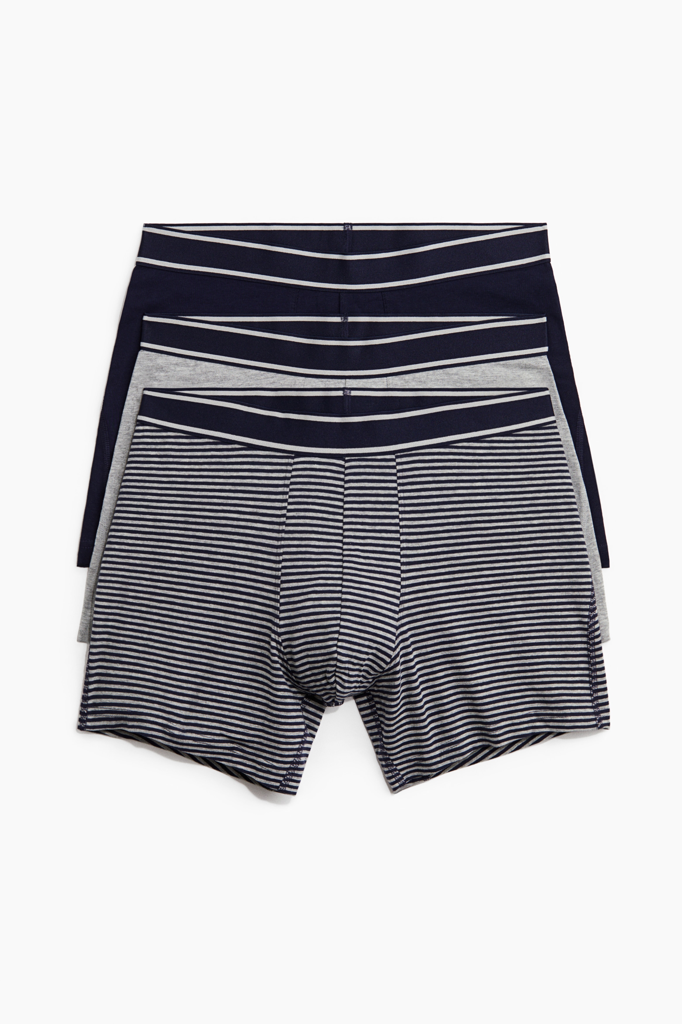 3-pack mid trunks - Grey marl/Navy blue striped/Dark purple/Striped/Khaki green/Striped