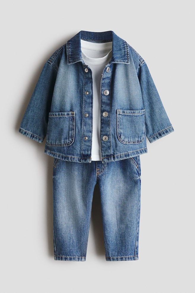3-Piece Cotton Set - Denim blue/white - 1