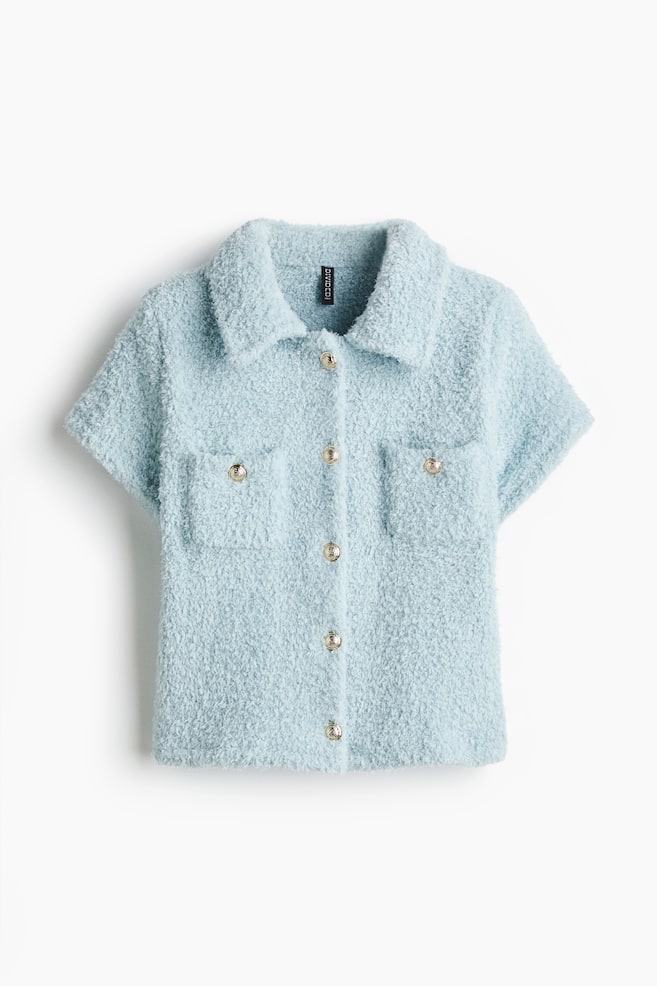 Cardigan aus Teddyfleece mit Kurzarm - Helltürkis/Weiß - 1