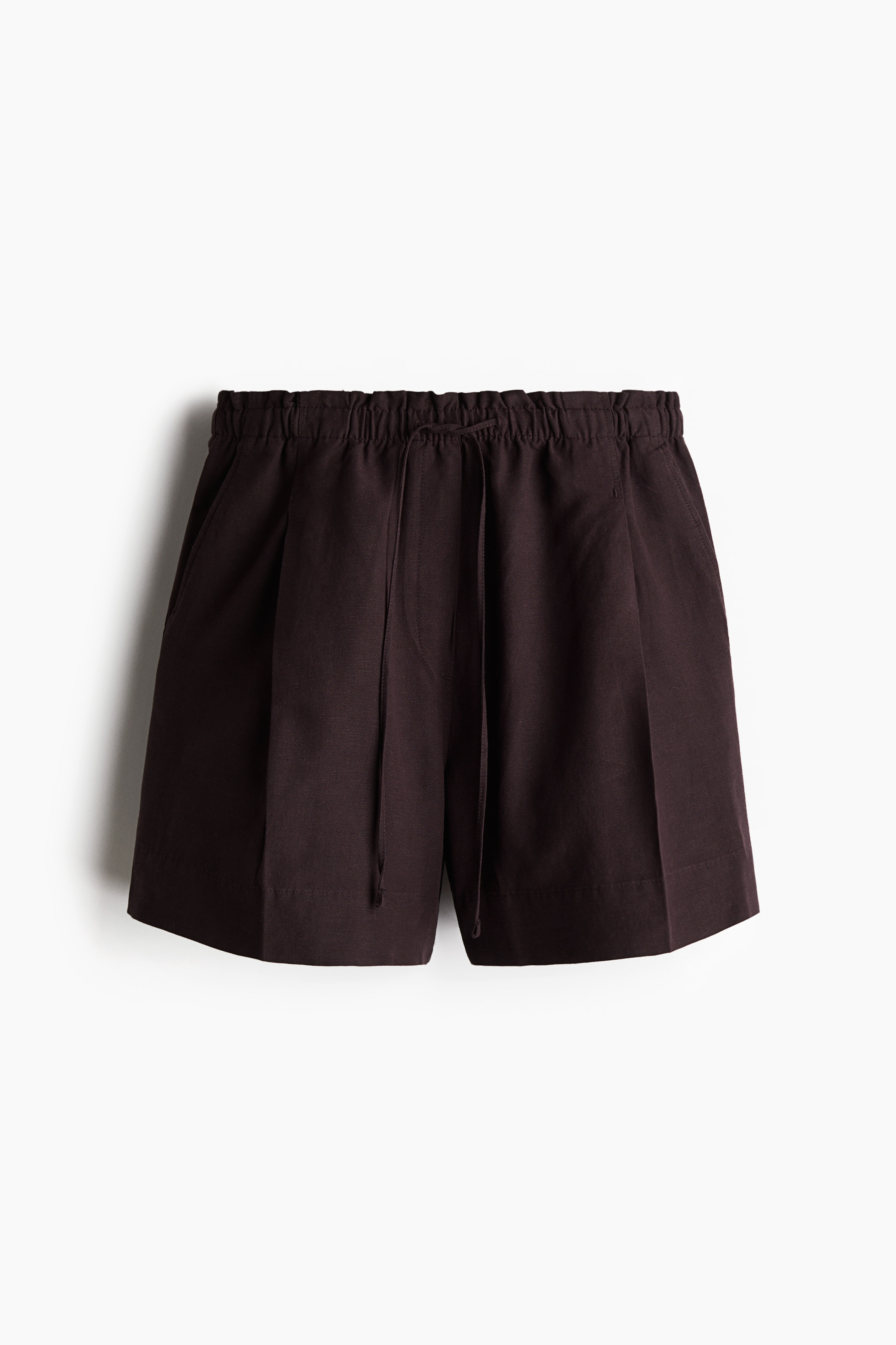 Kordelzugshorts aus Leinenmix - Weinrot/Hellbeige/Weiß