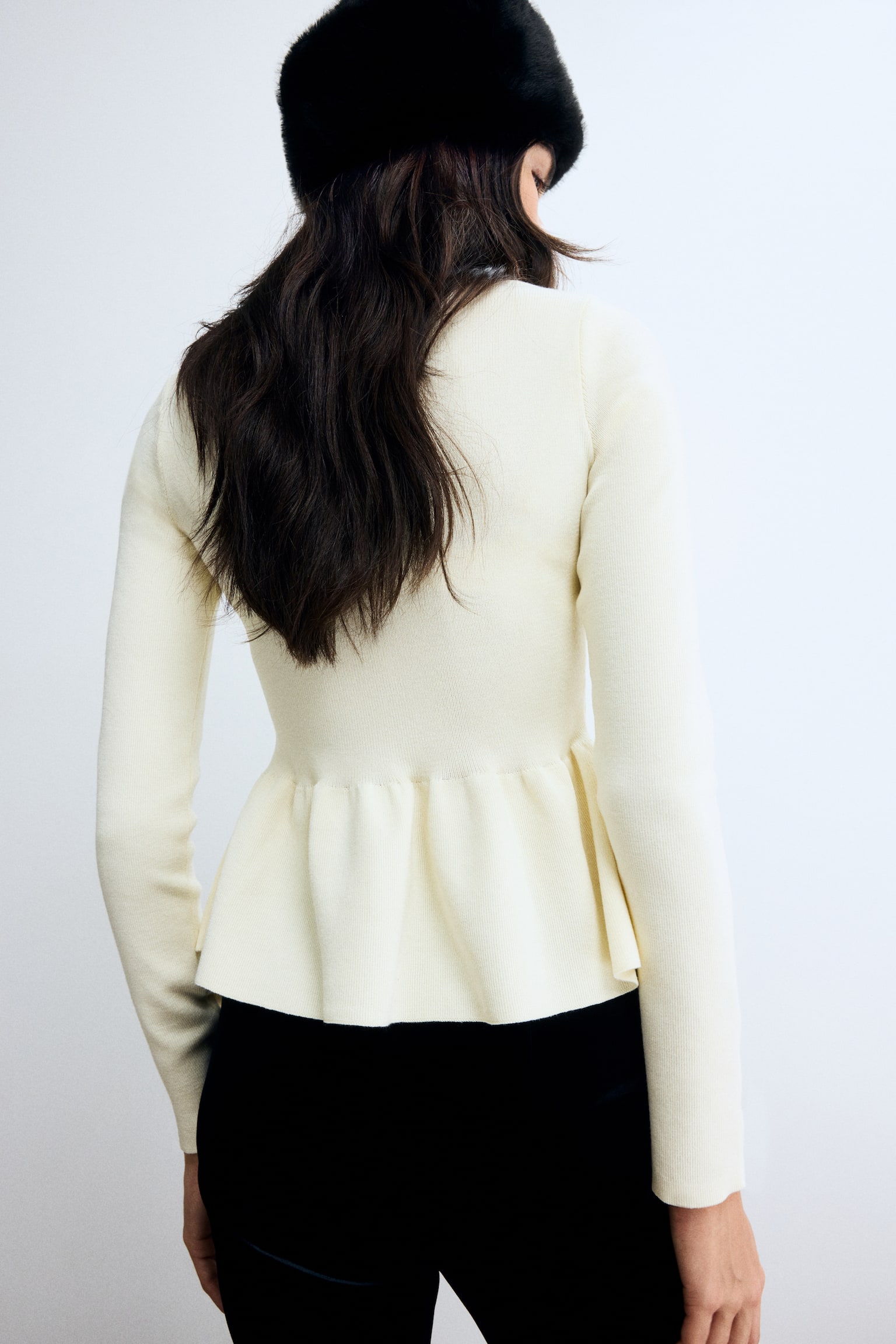 ニットペプラムトップス - クリーム/ライトブルー/ブラック/プラムレッド - 4