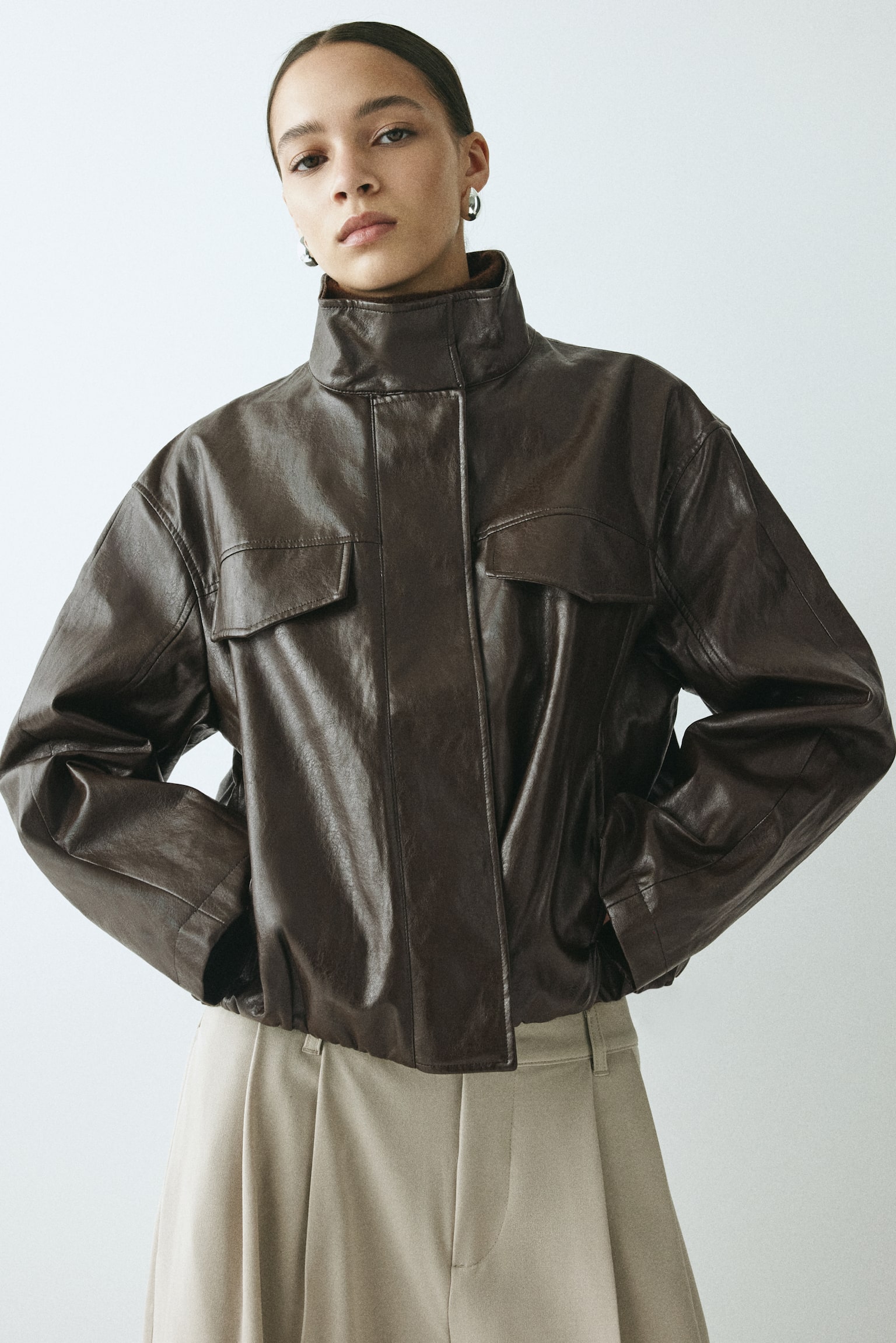 Coated jacket - Dark brown - 1