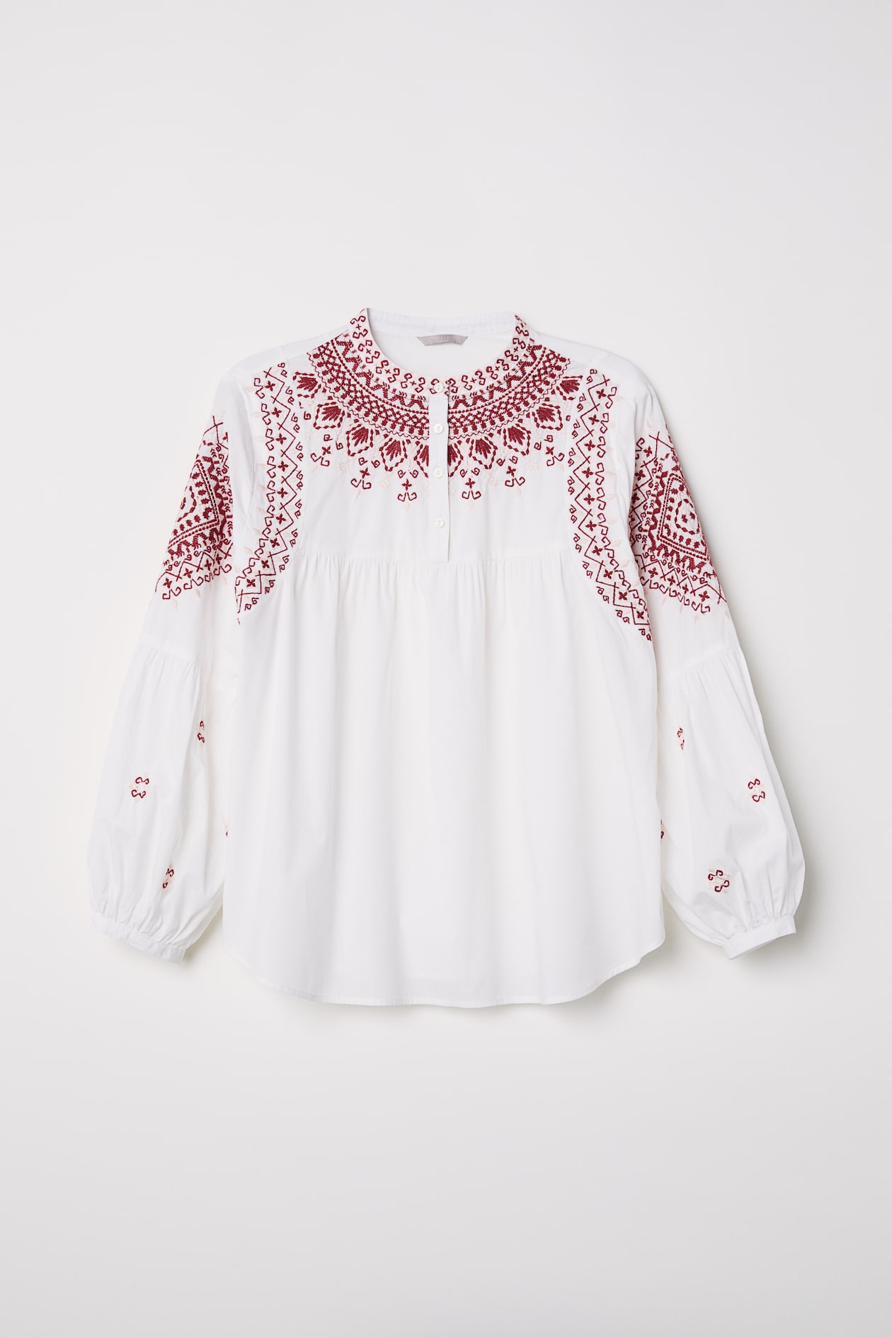 Blouse Blanche H&M Avec Broderies Sur Les Manches - Taille ~42 - Occasion Très Bon état - Coton