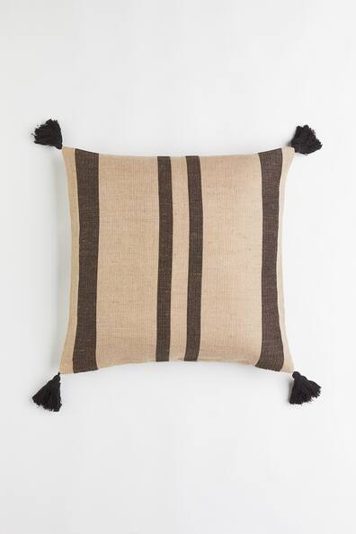 Tasselled cushion cover - Beige/Striped - Home All | H&M GB