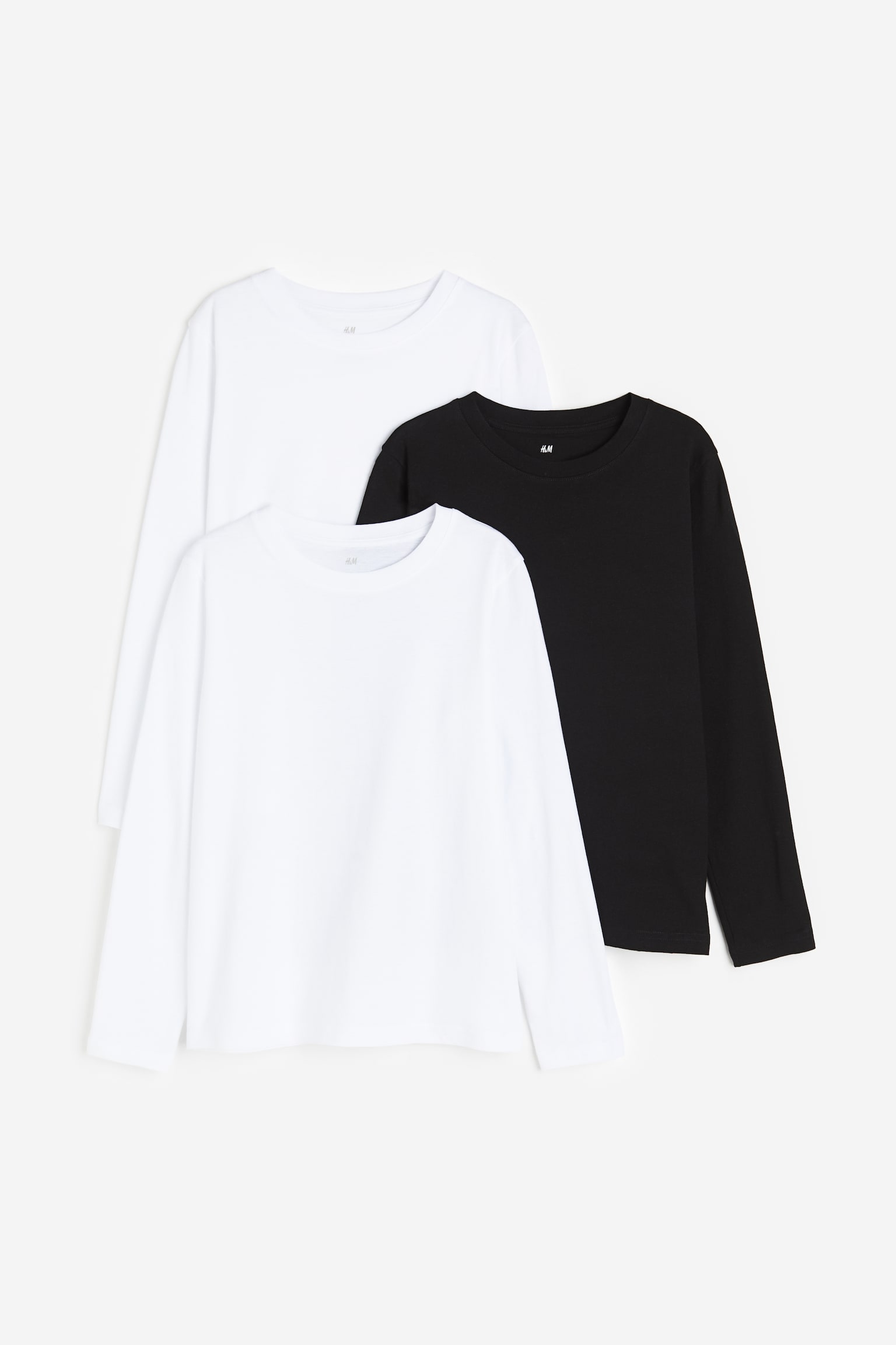 3-pack long-sleeved T-shirts - White/Black - 1