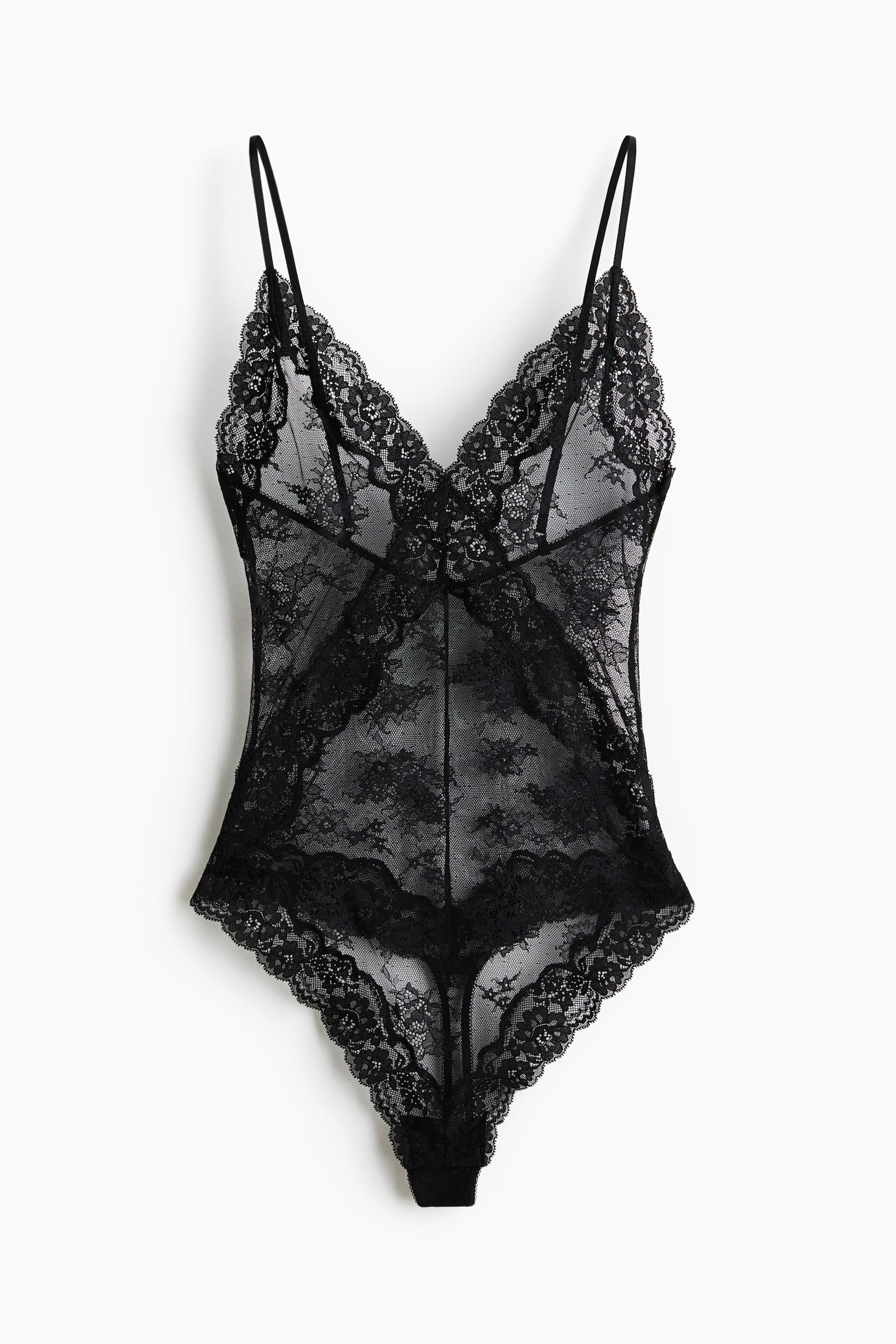 Krajkové body thong - Černá/Tlumená světle růžová - 1