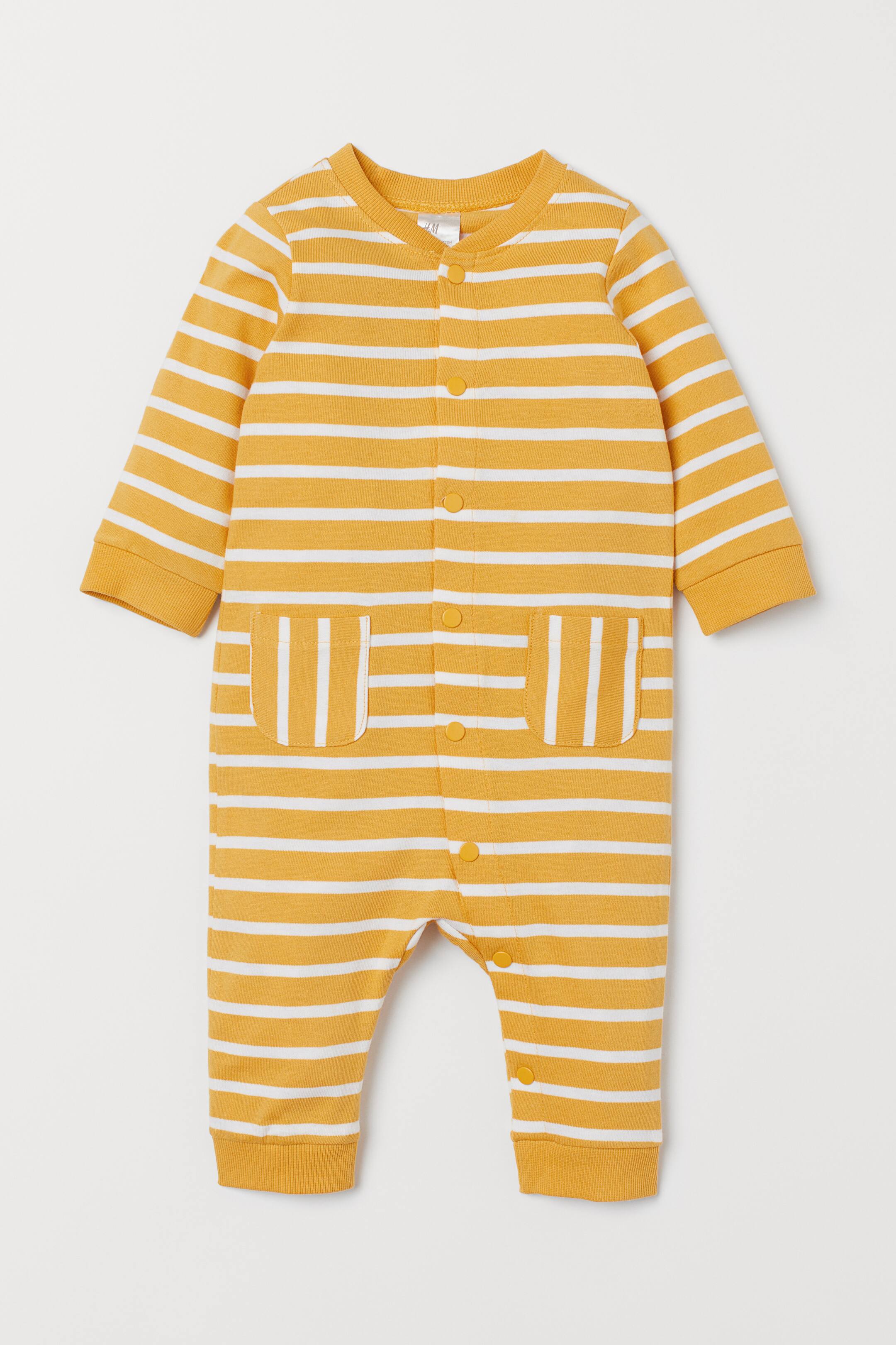 View larger image: Printed jersey all-in-one suit - Yellow/White striped - Kids | H&M 1