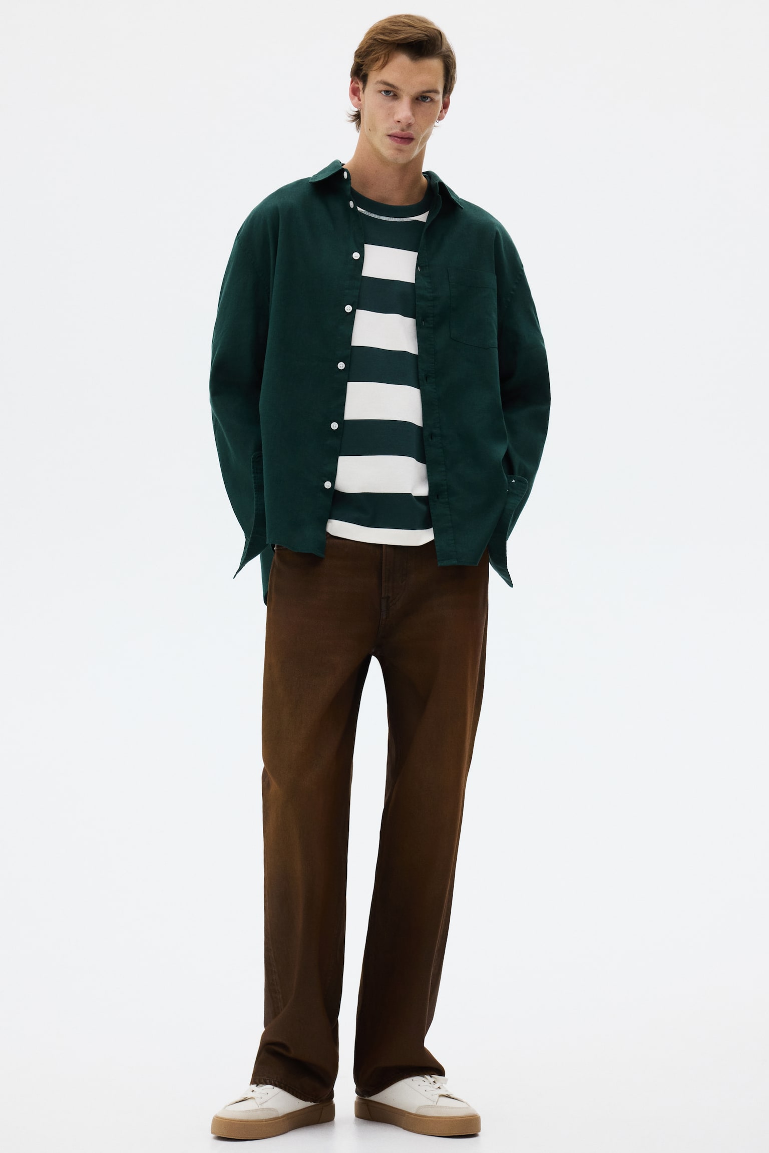 Regular Fit Linen-blend shirt - Dark green/Burgundy/Bright blue/White/Beige/Light blue - 2