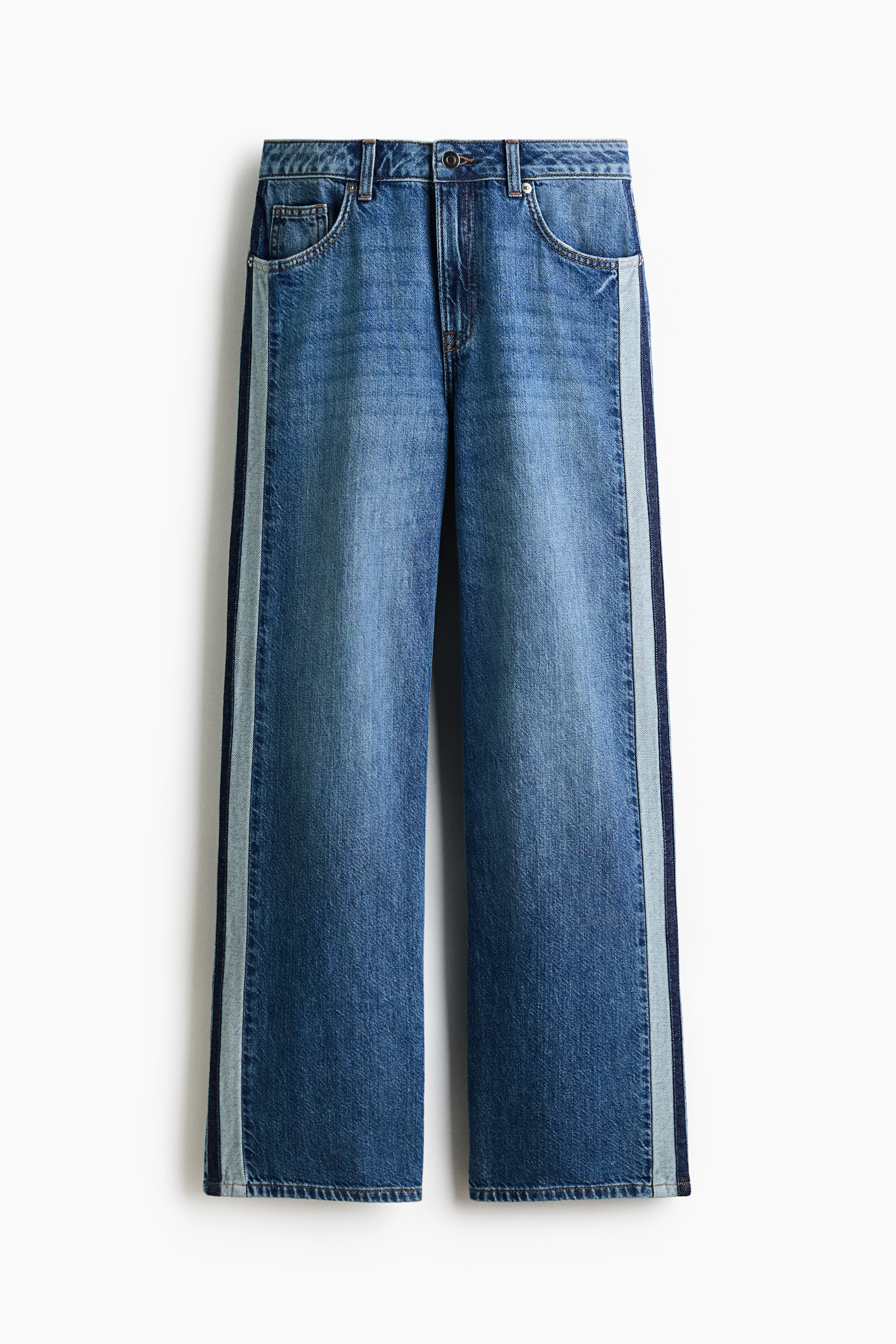 Wide Regular Jeans with Side Stripes - Denim blue/dark blue/Denim blue/white