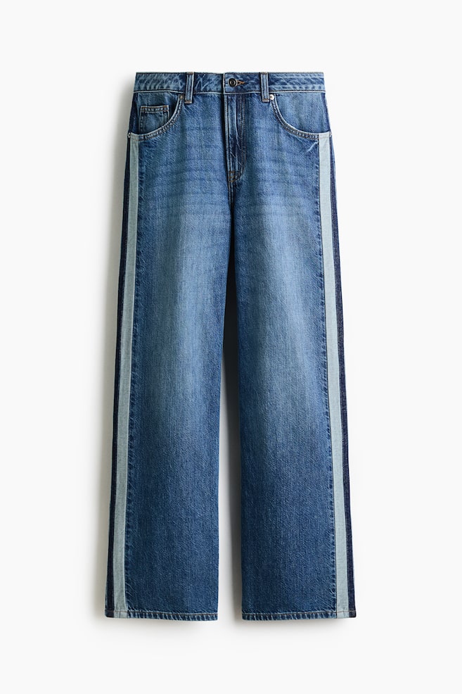 Wide Regular Jeans with Side Stripes - Denim blue/dark blue/Denim blue/white - 1