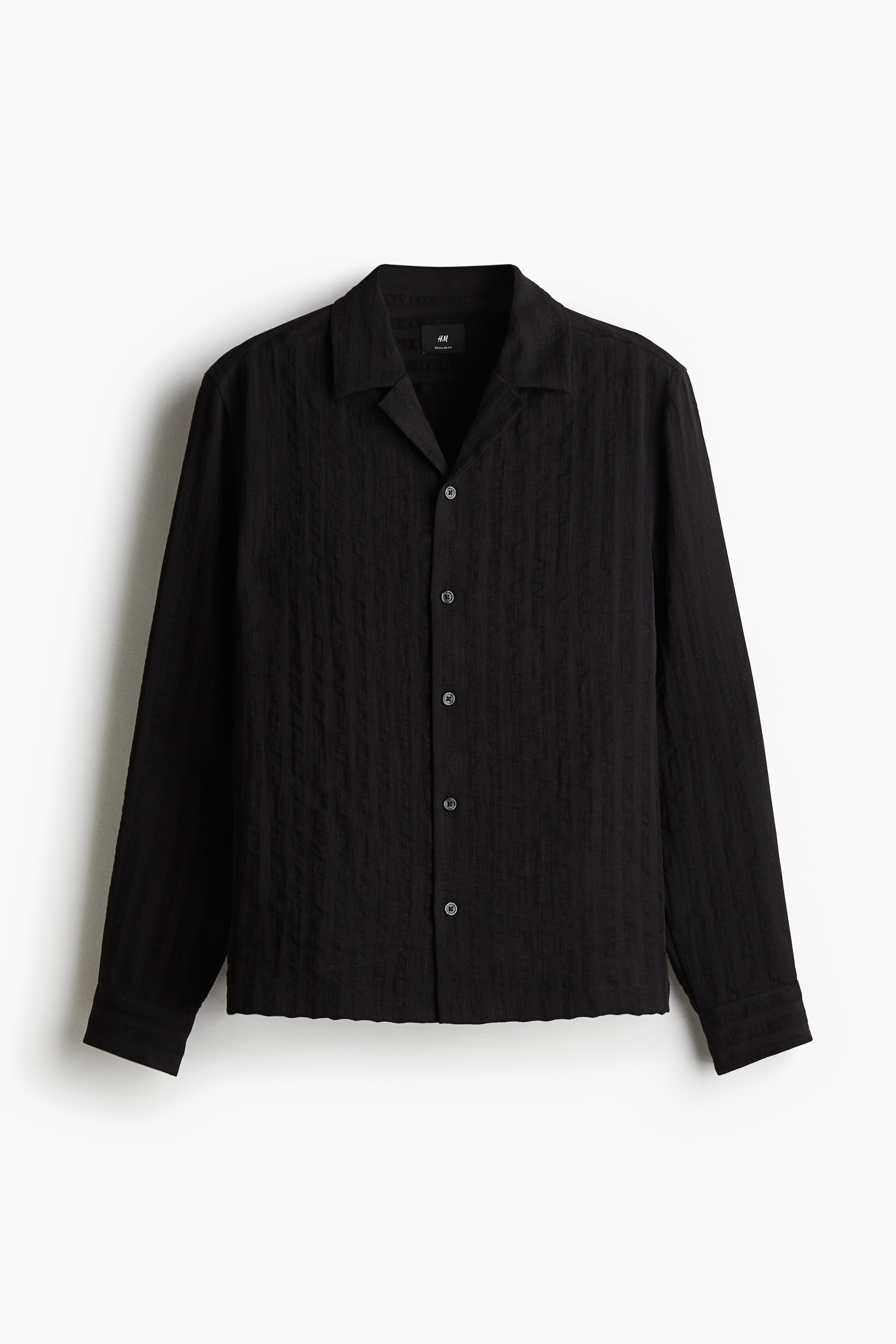 Regular Fit Jacquard-weave resort shirt - Black/Cream