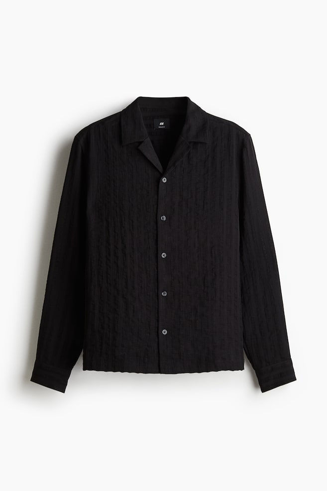 Regular Fit Jacquard-weave resort shirt - Black - 1