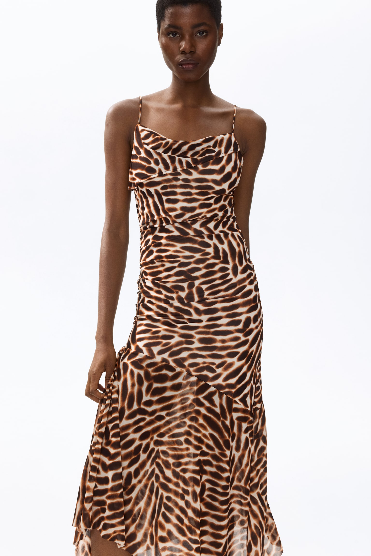 Asymmetric strappy dress - Beige/Patterned/Dark brown - 1