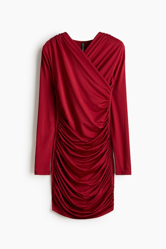 Gedrapeerde tricot jurk - Rood/Zwart/Wit/zebradessin/Bruin - 1